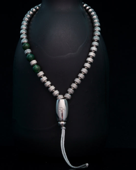 BANDHA PHONE CHARM | STRAIGHT LINE SILVER STEEL | DARK GREEN JADE GEM | 4MM