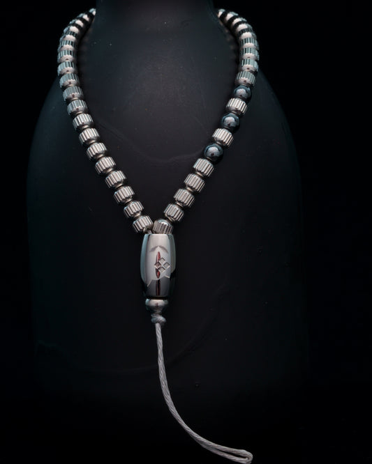 BANDHA PHONE CHARM | STRAIGHT LINE SILVER STEEL | DARK GREY HEMATITE GEM | 4MM