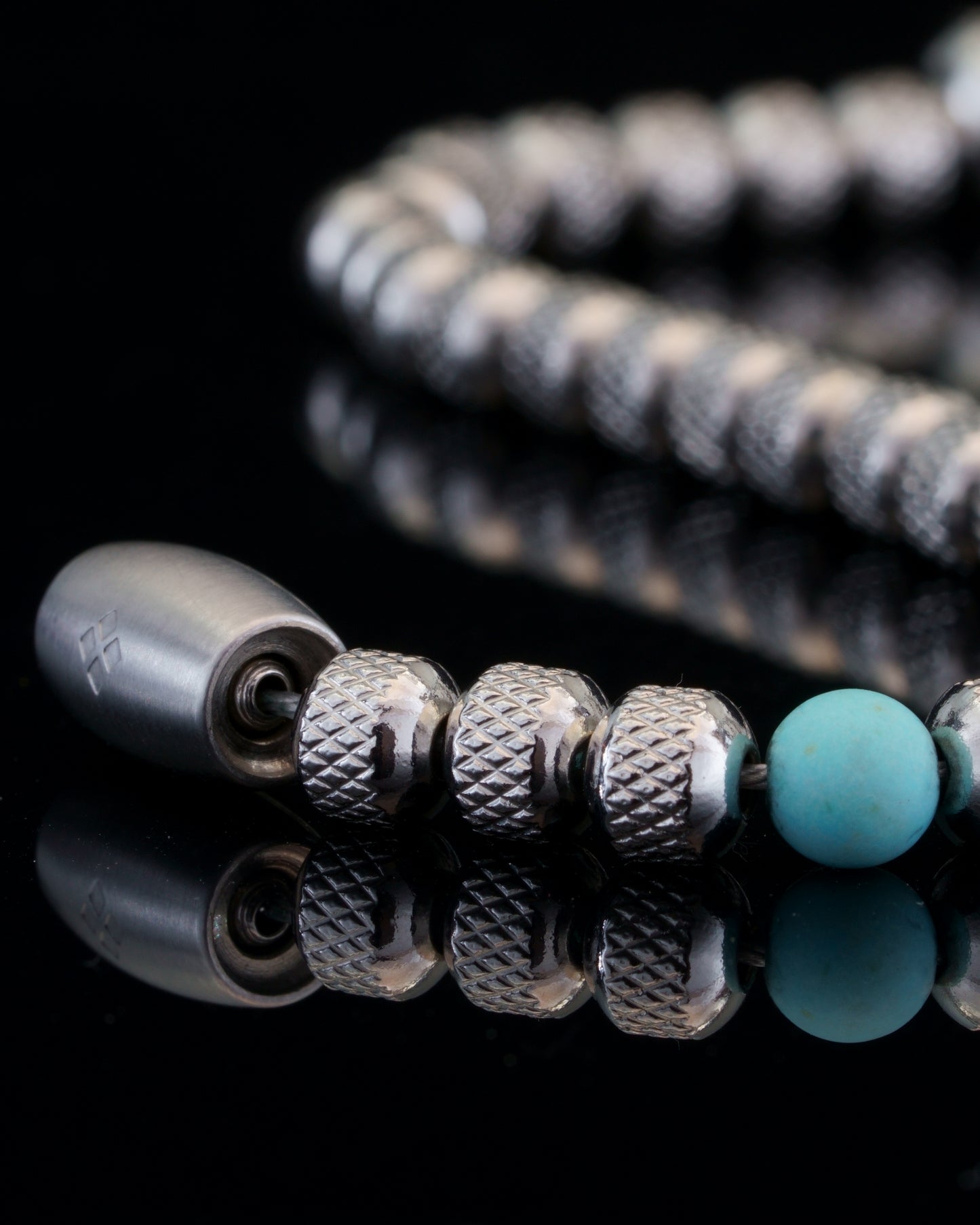 MUDRA BRACELET | SILVER RUDRAKSHA STEEL | TURQUOISE HOWLITE GEM | 6MM
