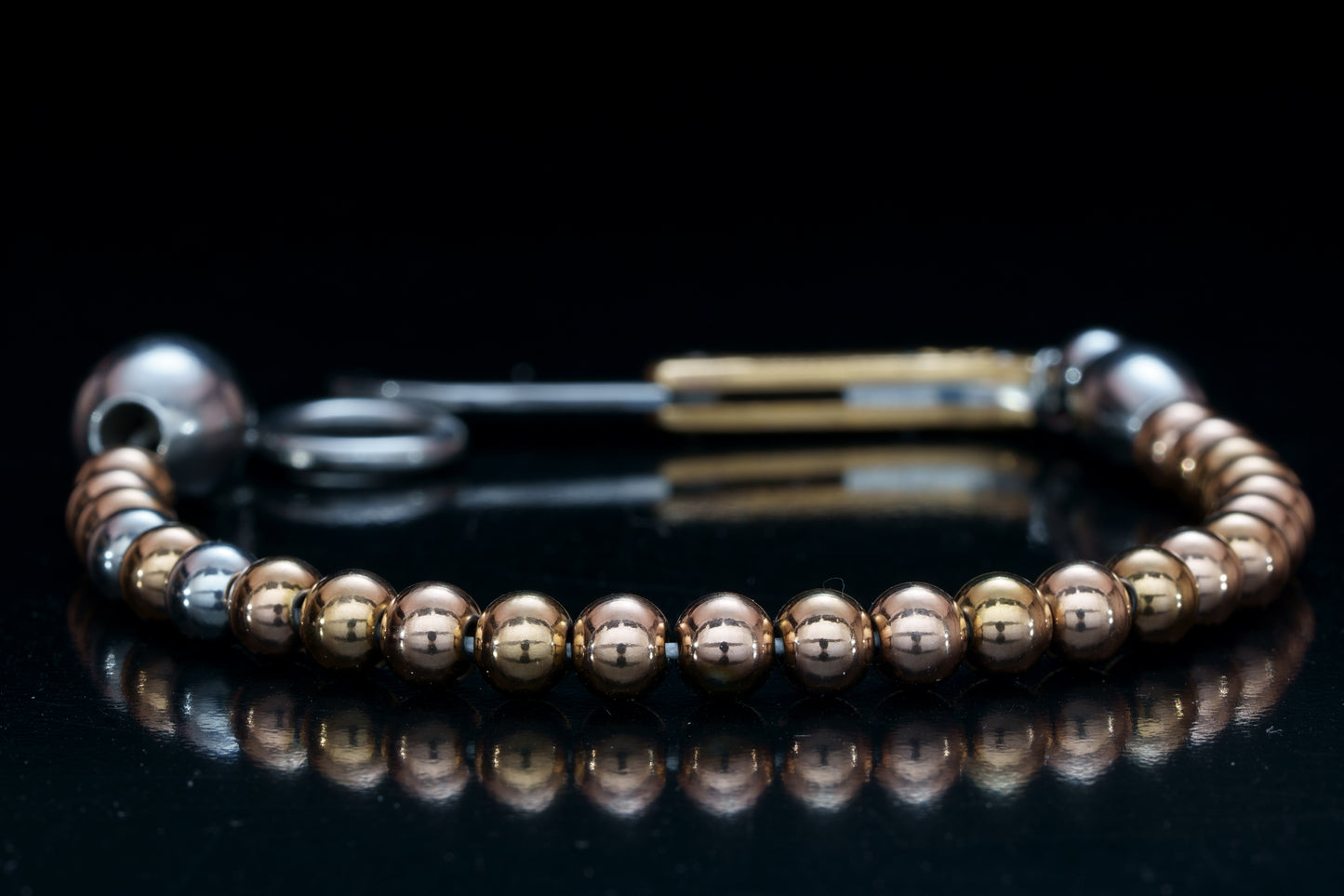 SIKH BRACELET | ROSE SILVER STEEL BEADS | 2 SILVER GEM | 6MM