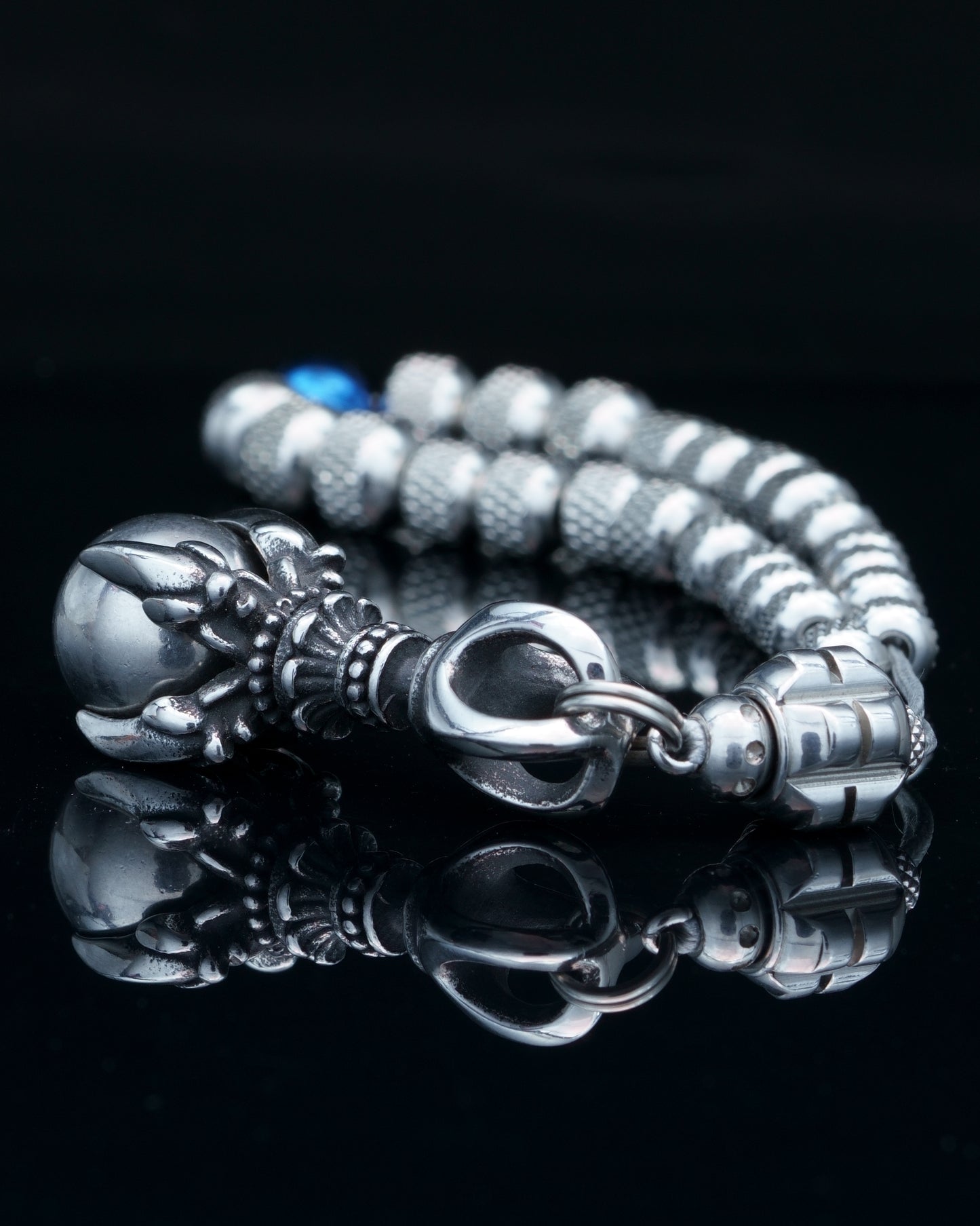 DRAGON MUDRA MALA | RUDRAKSHA BEADS | BLUE GEM | 6-8MM