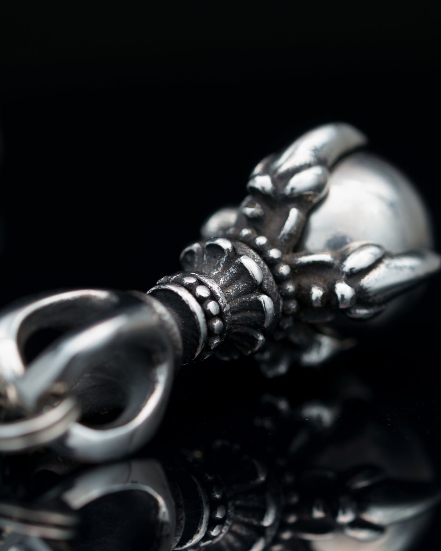 DRAGON MUDRA | SILVER STEEL PENDANT | RUDRAKSHA BEADS | 6-8MM