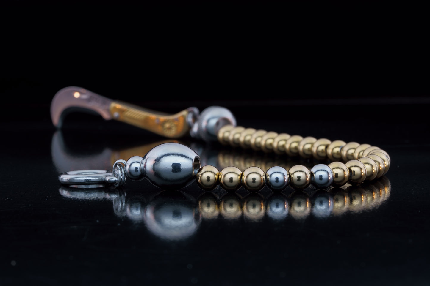 SIKH BRACELET | ROSE SILVER STEEL BEADS | 2 SILVER GEM | 6MM