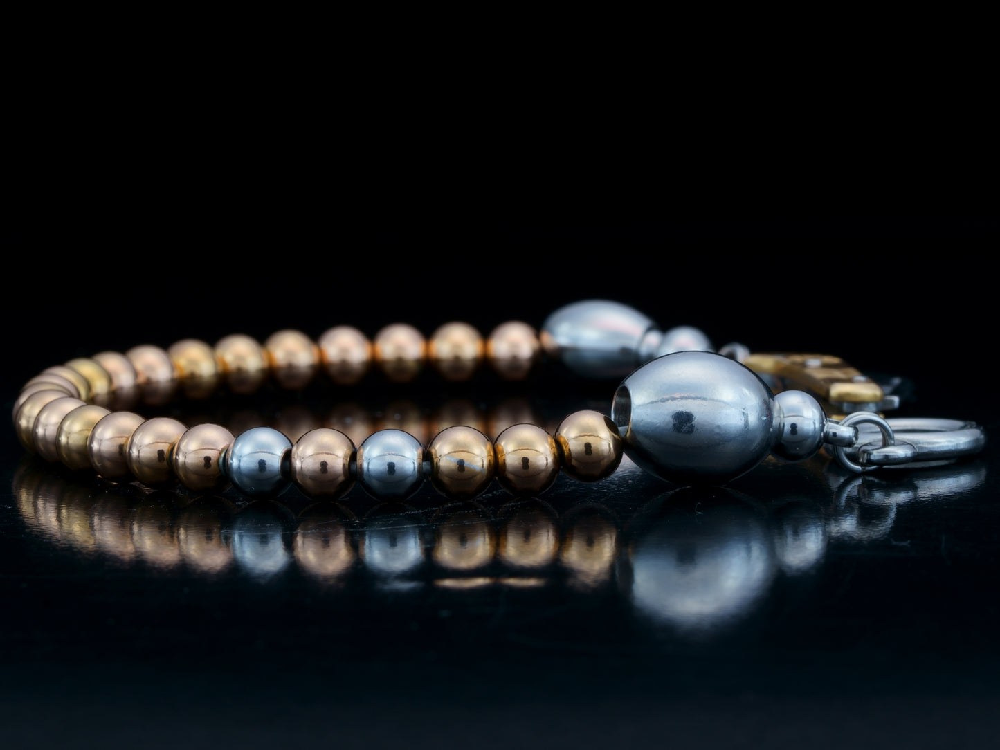 SIKH BRACELET | ROSE SILVER STEEL BEADS | 2 SILVER GEM | 6MM