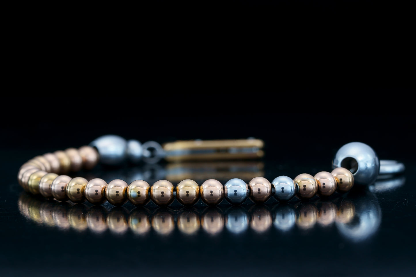 SIKH BRACELET | ROSE SILVER STEEL BEADS | 2 SILVER GEM | 6MM