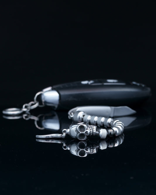 JABBAWOKEY | SKULL HEAD | STRAIGHT LINE STEEL | BLACK STEEL GEM | K NIFE PENDANT | 6MM