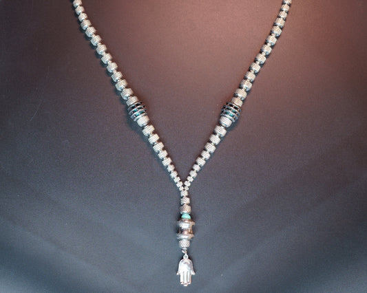 HARA NECKLACE | RUDRAKSHA TEXTURE STEEL BEADS | TOURQUIZE PENDANT