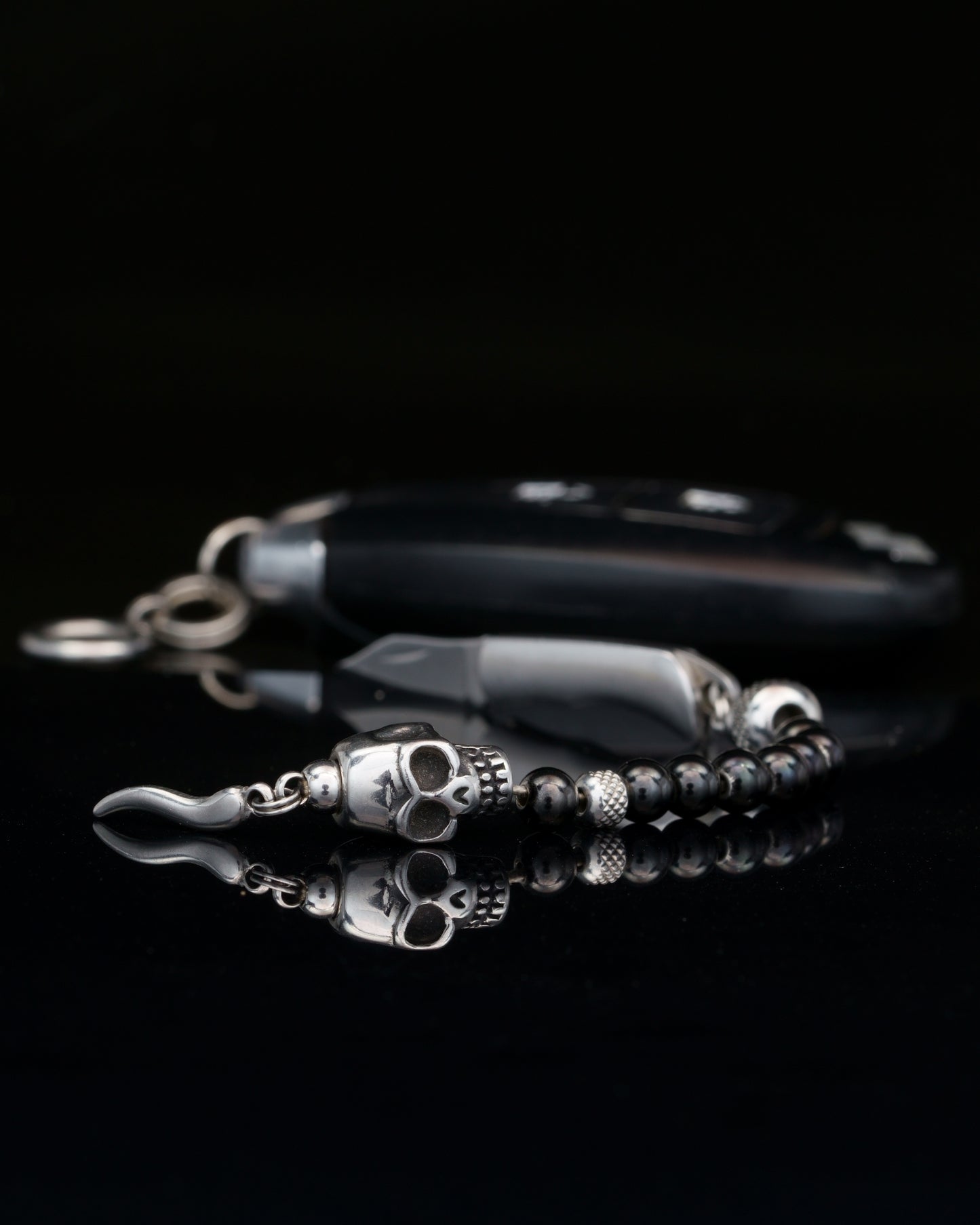 JABBAWOKEY | BLACK STEEL | RUDRAKSHA GEM | SKULL MAIN BEAD | 6MM