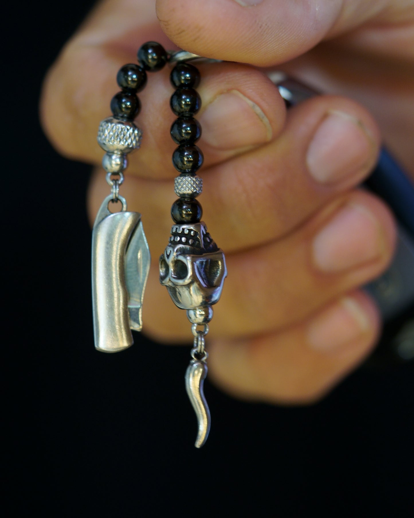 JABBAWOKEY | BLACK STEEL | RUDRAKSHA GEM | SKULL MAIN BEAD | 6MM