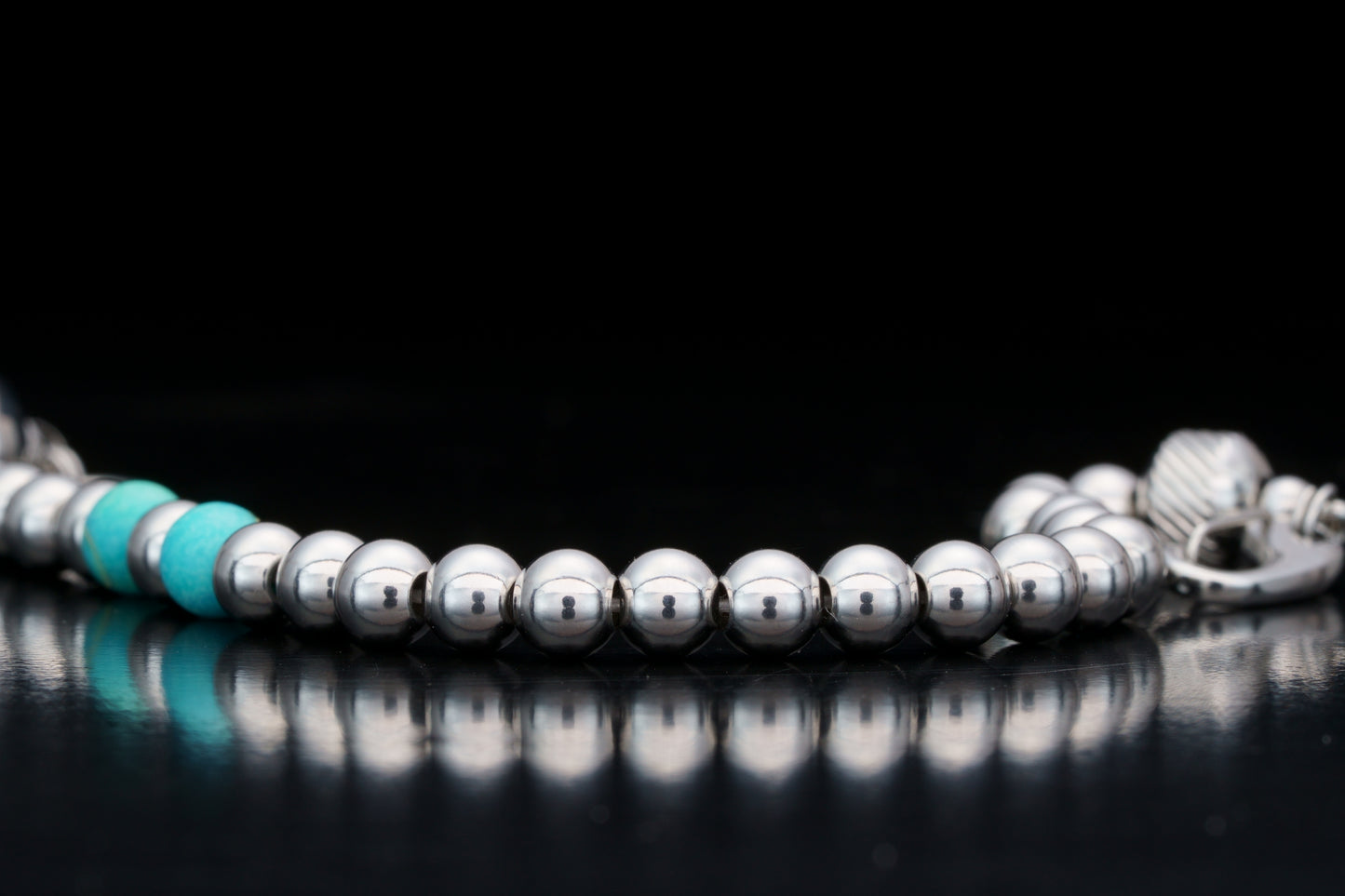 KAPALA BRACELET | SKULL HEAD | SILVER STEEL BEADS | TOURQUIZE GEM | 6MM
