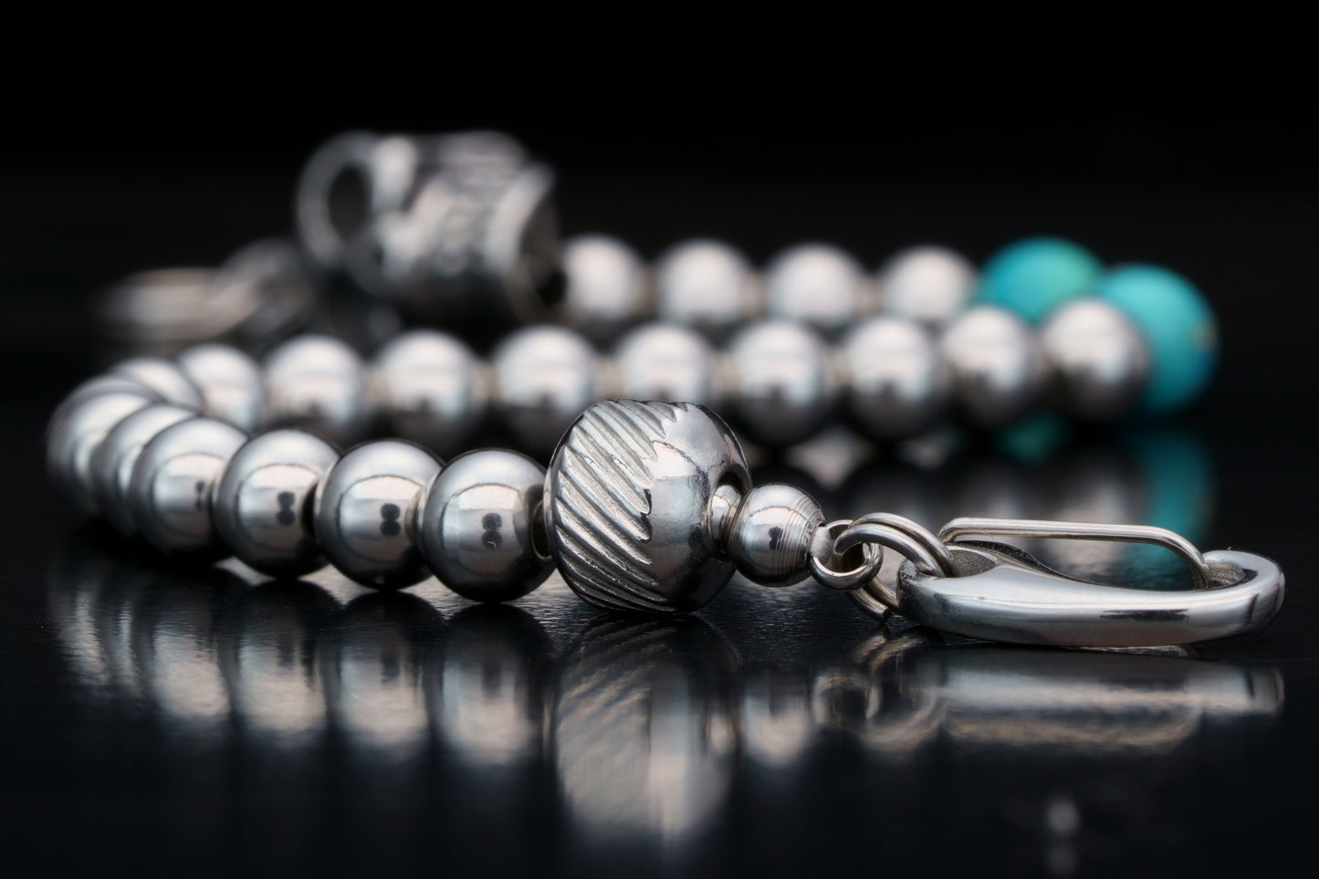 KAPALA BRACELET | SKULL HEAD | SILVER STEEL BEADS | TOURQUIZE GEM | 6MM