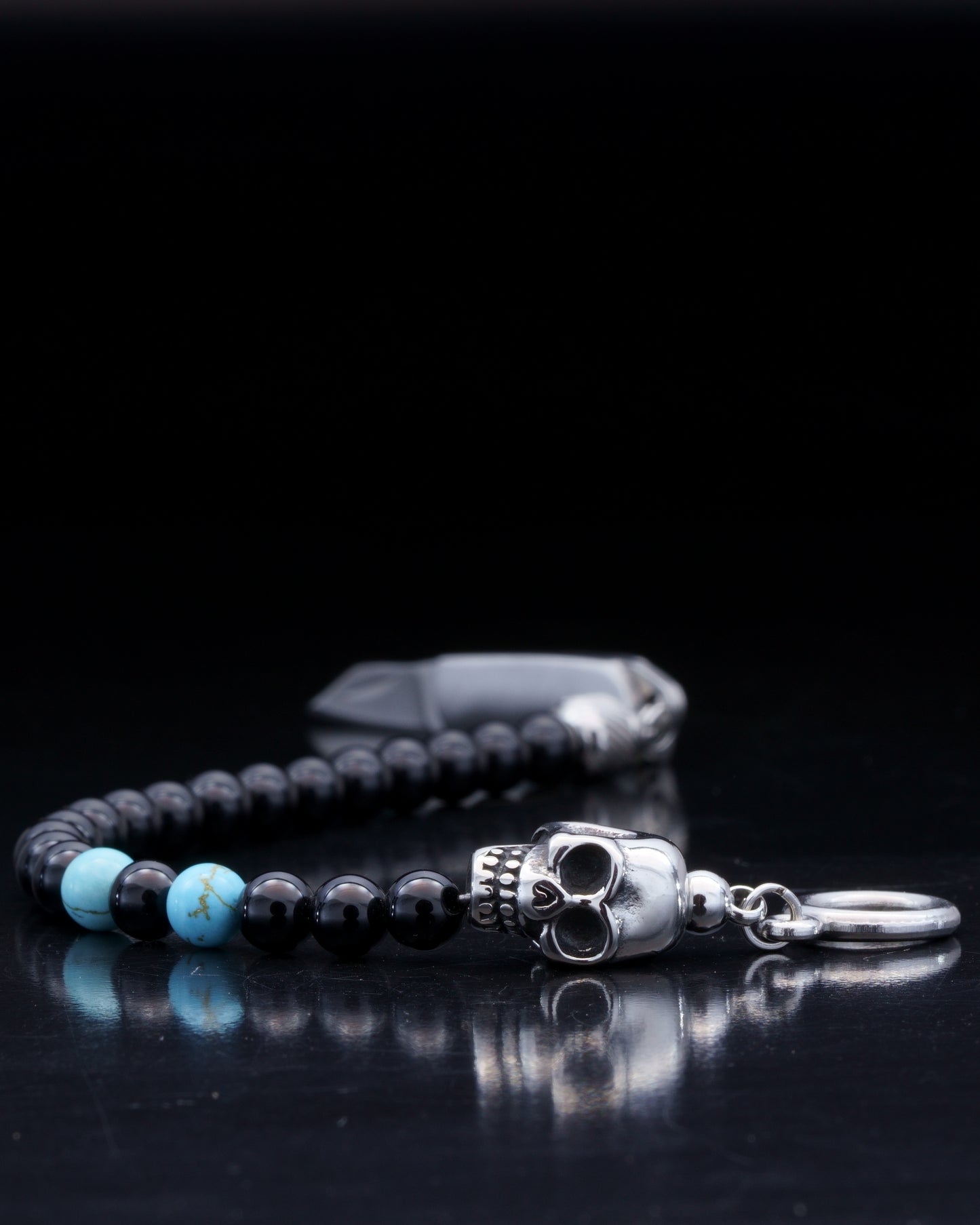 SIKH BRACELET | SKULL HEAD | 2 TURQUOISE GEM | 6MM