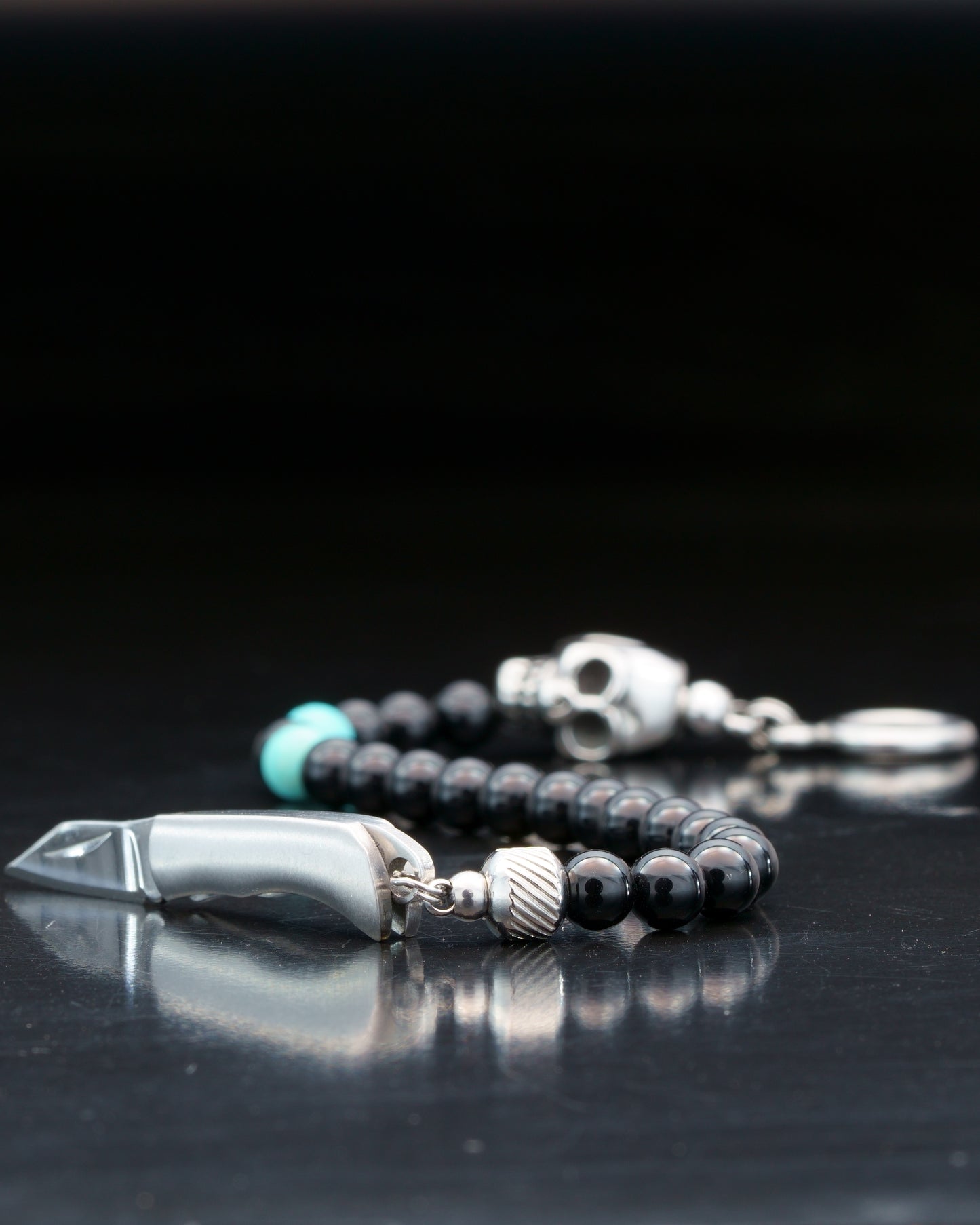 SIKH BRACELET | SKULL HEAD | 2 TURQUOISE GEM | 6MM