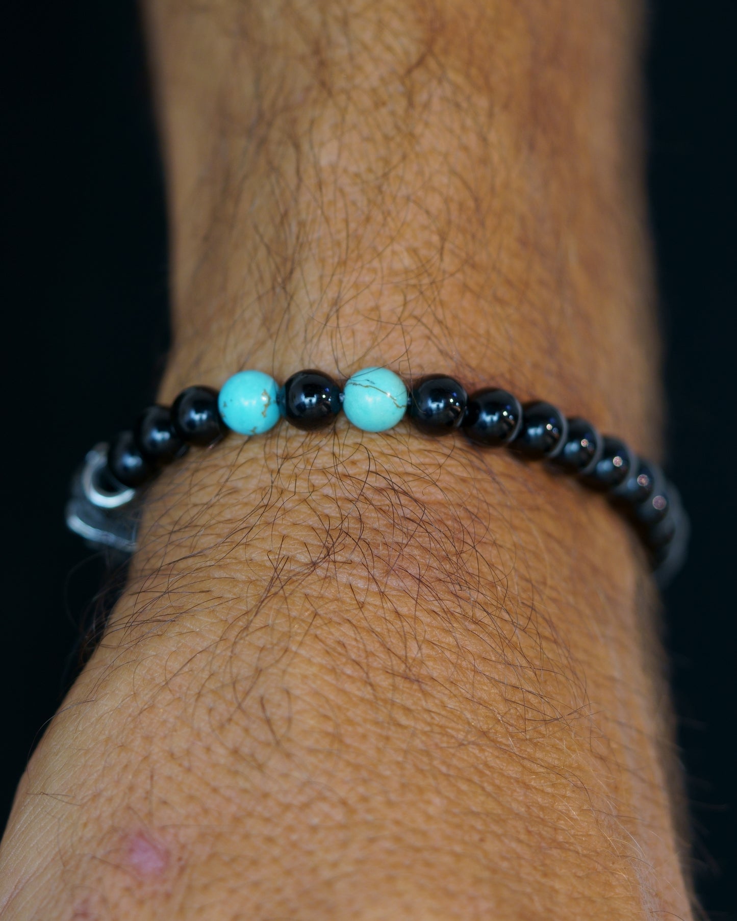 SIKH BRACELET | SKULL HEAD | 2 TURQUOISE GEM | 6MM