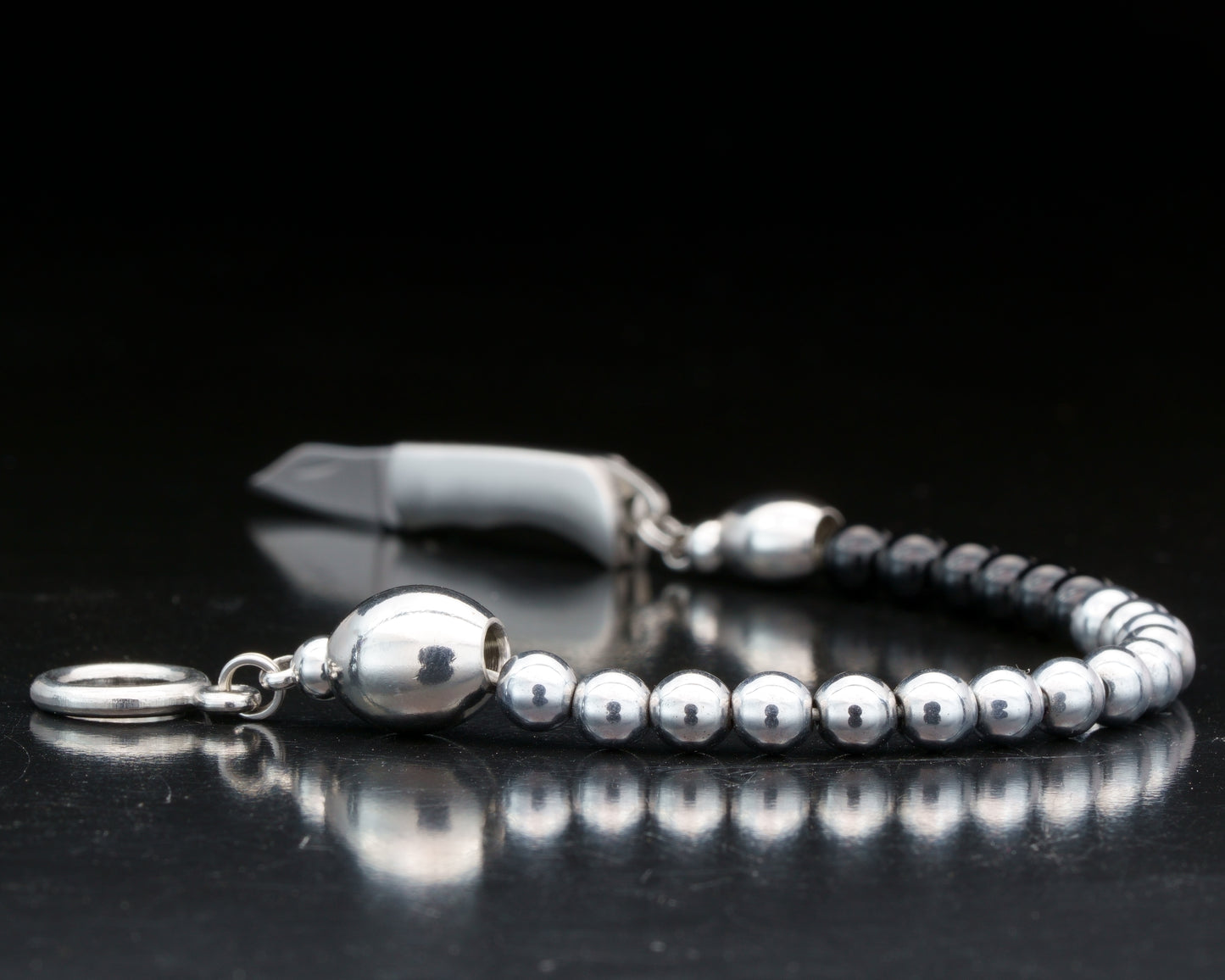 SIKH BRACELET | SILVER HEMATITE | BLACK TOURMALINE TAIL | 6MM