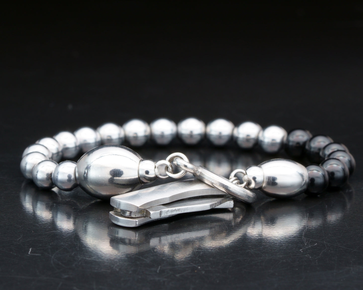 SIKH BRACELET | SILVER HEMATITE | BLACK TOURMALINE TAIL | 6MM