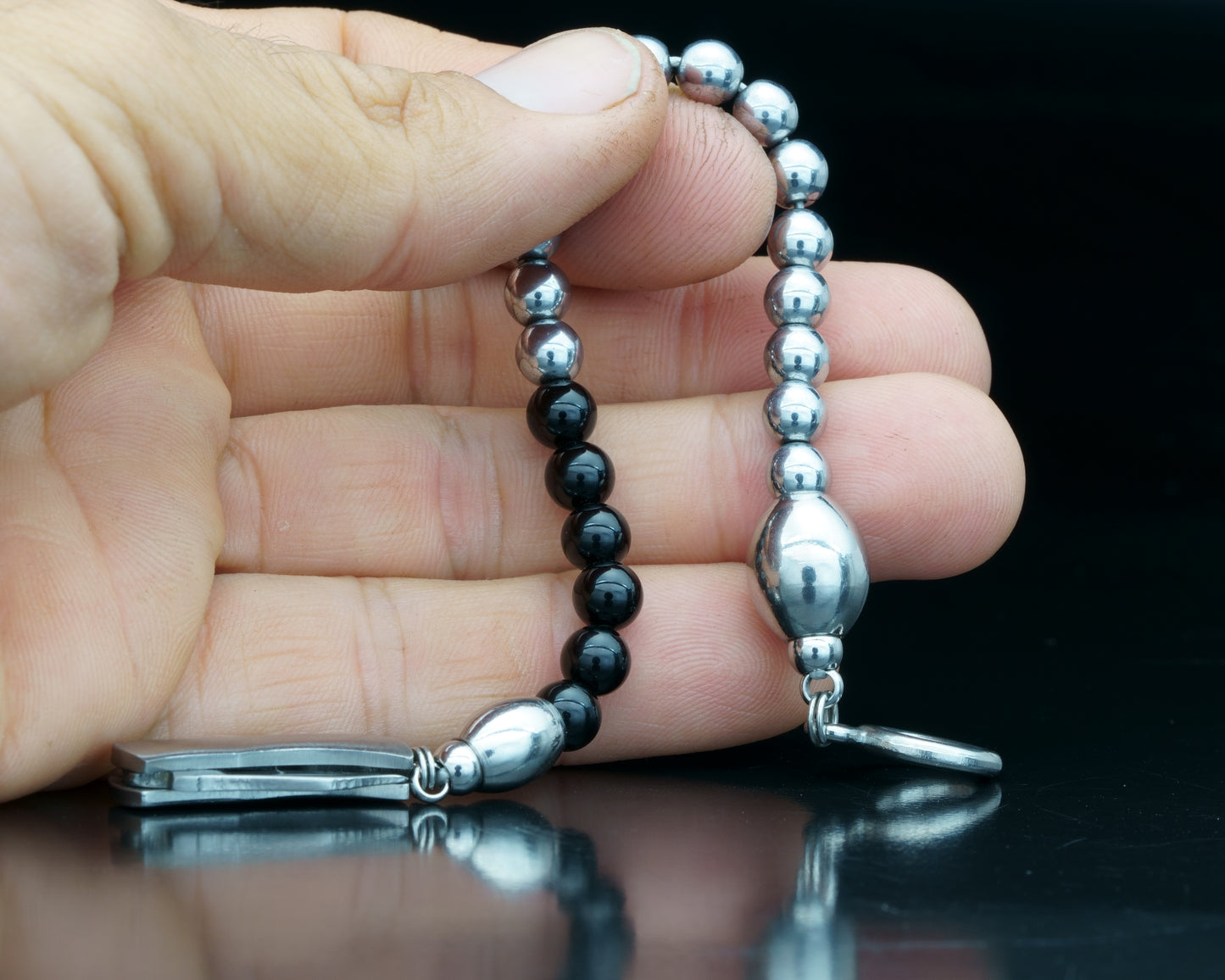 SIKH BRACELET | SILVER HEMATITE | BLACK TOURMALINE TAIL | 6MM