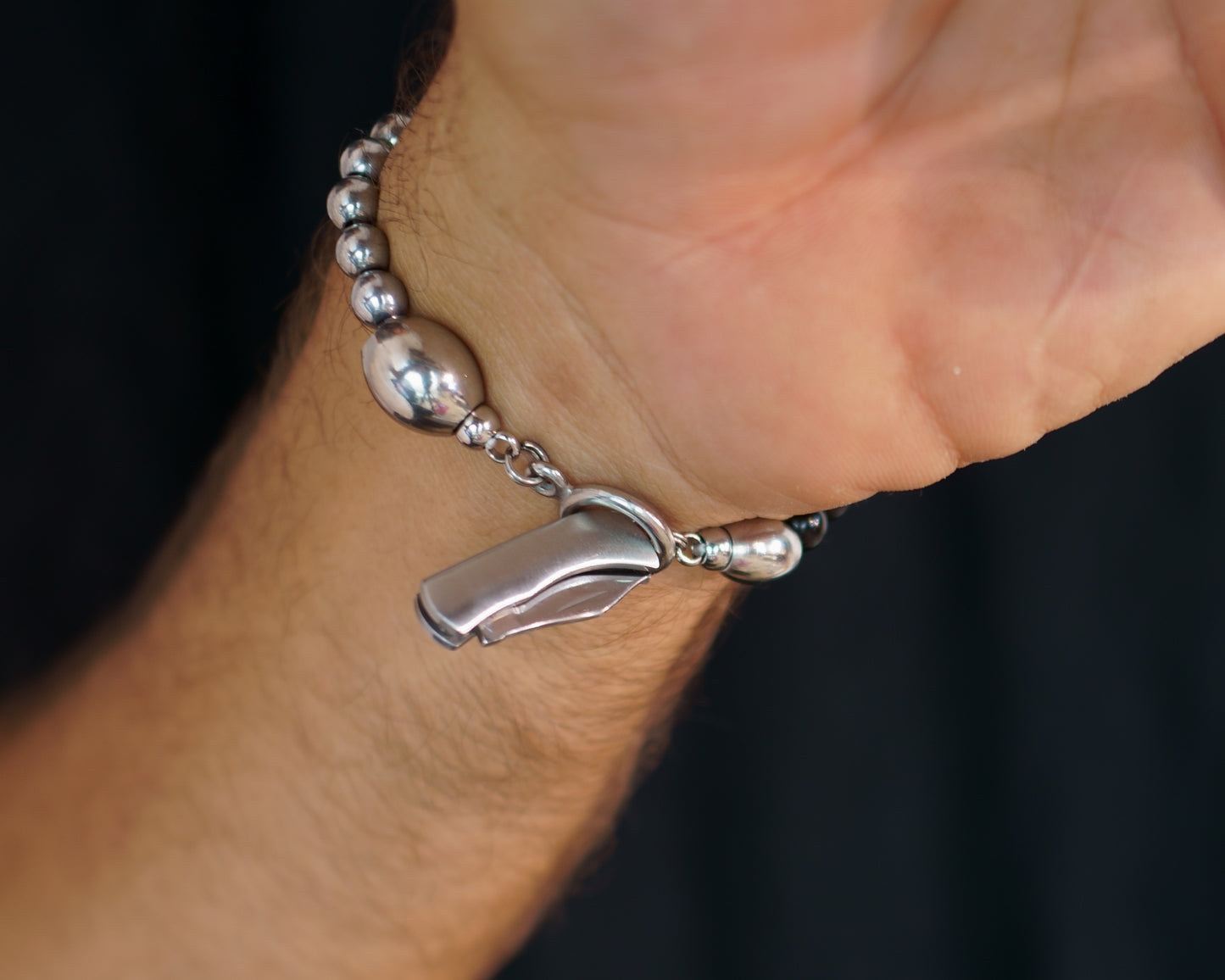 SIKH BRACELET | SILVER HEMATITE | BLACK TOURMALINE TAIL | 6MM