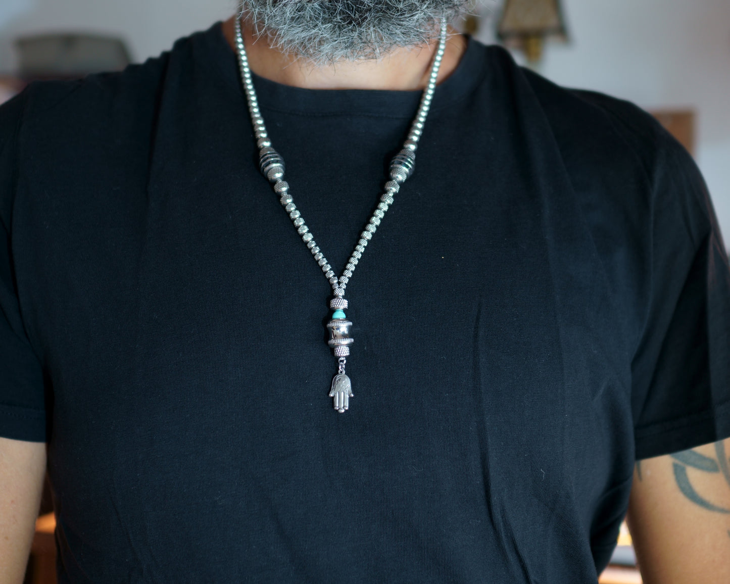 HARA NECKLACE | RUDRAKSHA STEEL BEADS | TOURQUIZE PENDANT