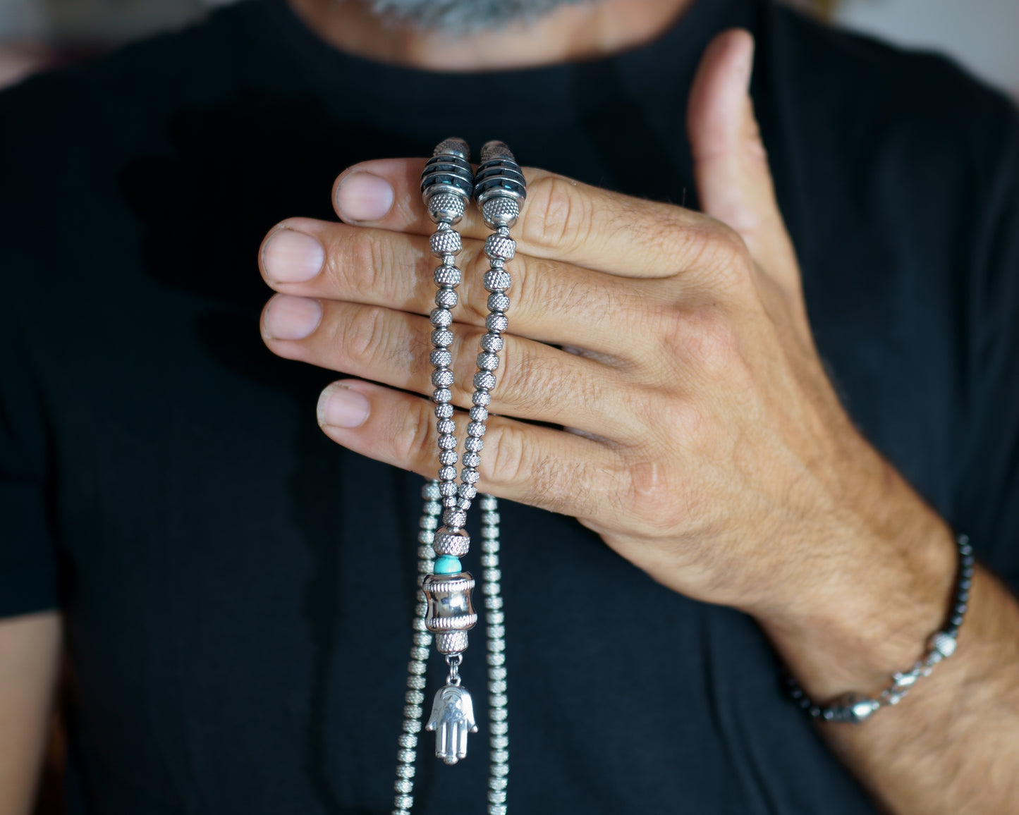 HARA NECKLACE | RUDRAKSHA STEEL BEADS | TOURQUIZE PENDANT