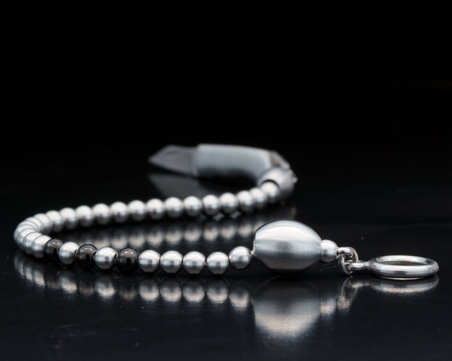 SIKH BRACELET | SILVER MATTE HAND POLISHED STEEL | 3 BLACK STEEL GEM | 5MM