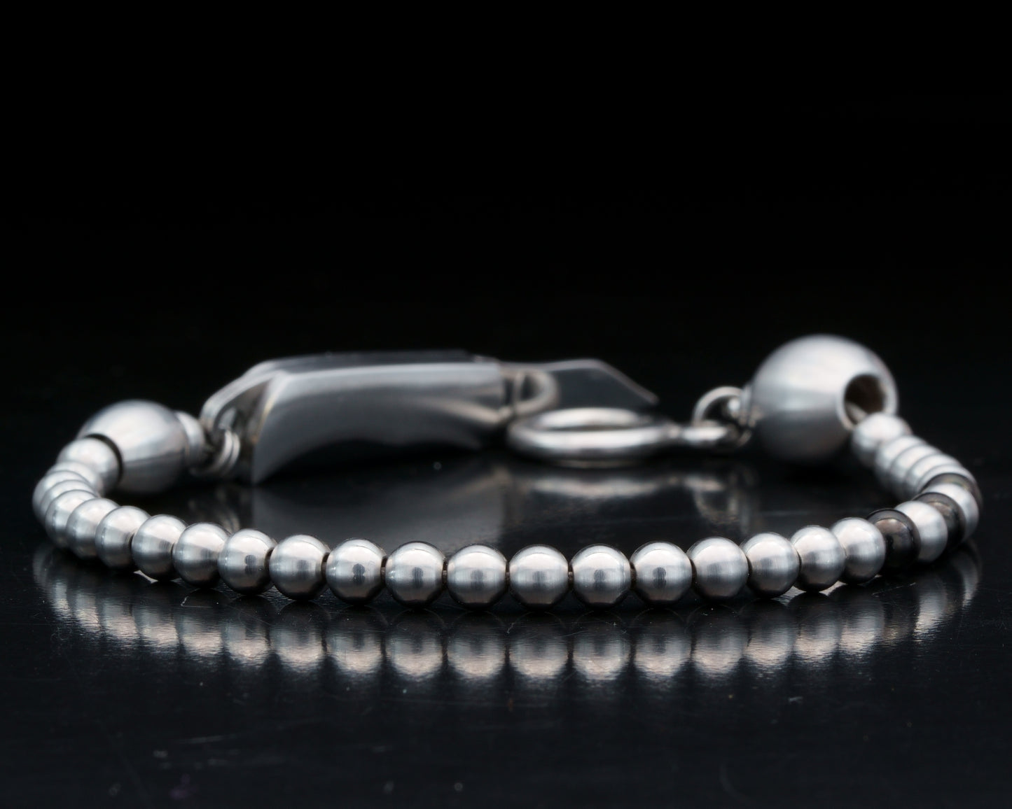 SIKH BRACELET | SILVER MATTE HAND POLISHED STEEL | 3 BLACK STEEL GEM | 5MM