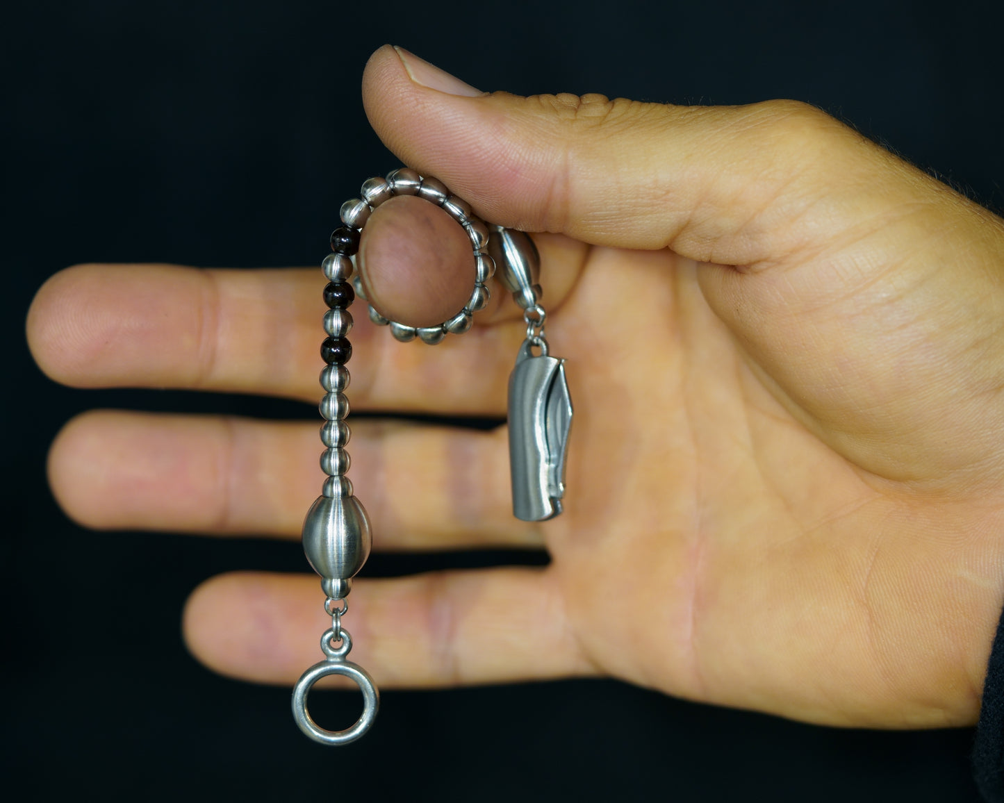 SIKH BRACELET | SILVER MATTE HAND POLISHED STEEL | 3 BLACK STEEL GEM | 5MM