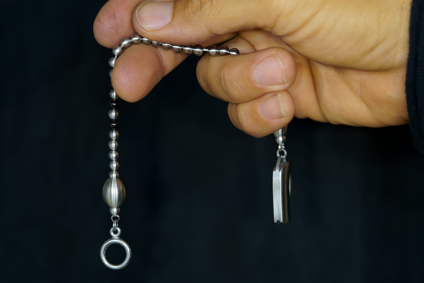 SIKH BRACELET | SILVER MATTE HAND POLISHED STEEL | 3 BLACK STEEL GEM | 5MM