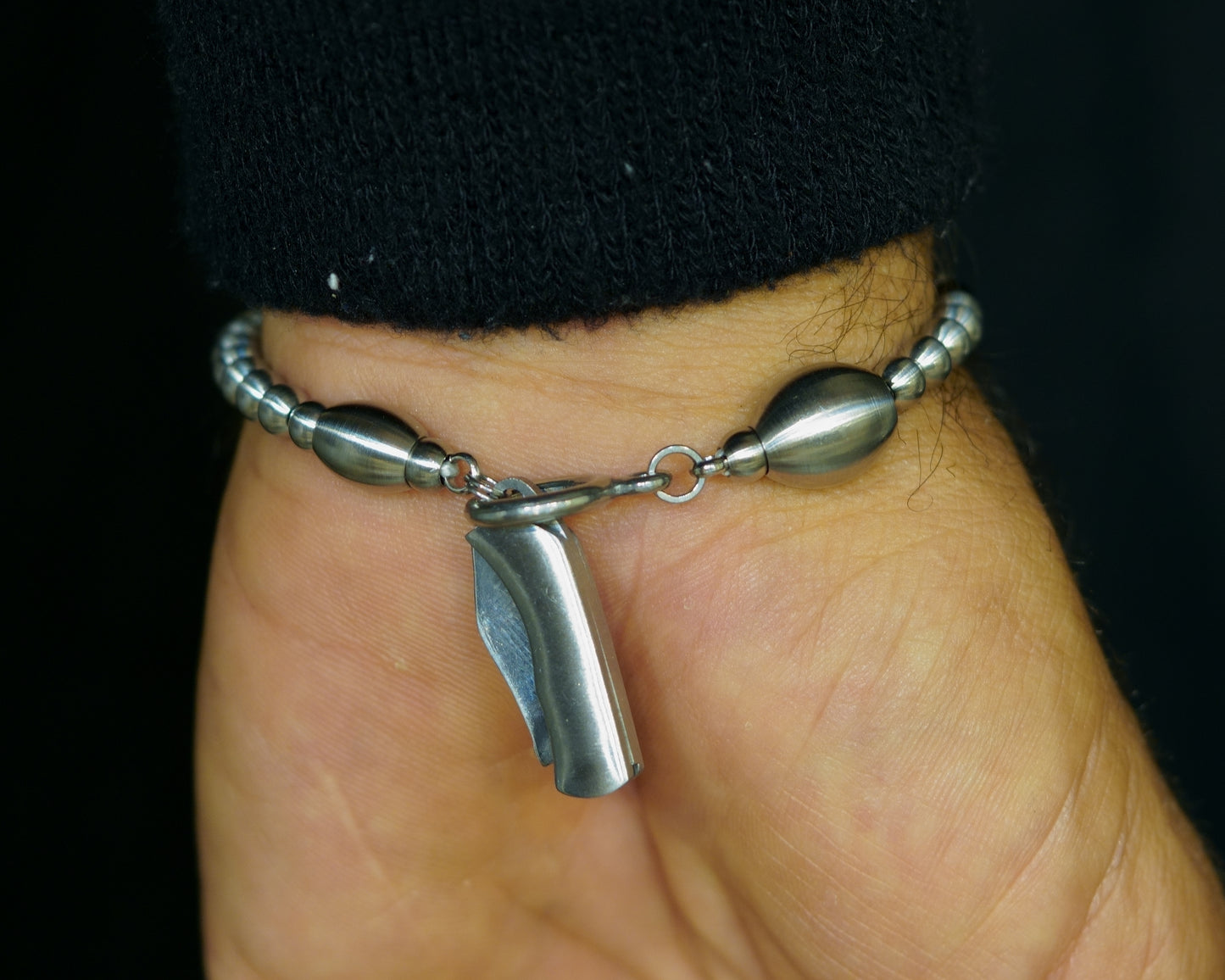 SIKH BRACELET | SILVER MATTE HAND POLISHED STEEL | 3 BLACK STEEL GEM | 5MM