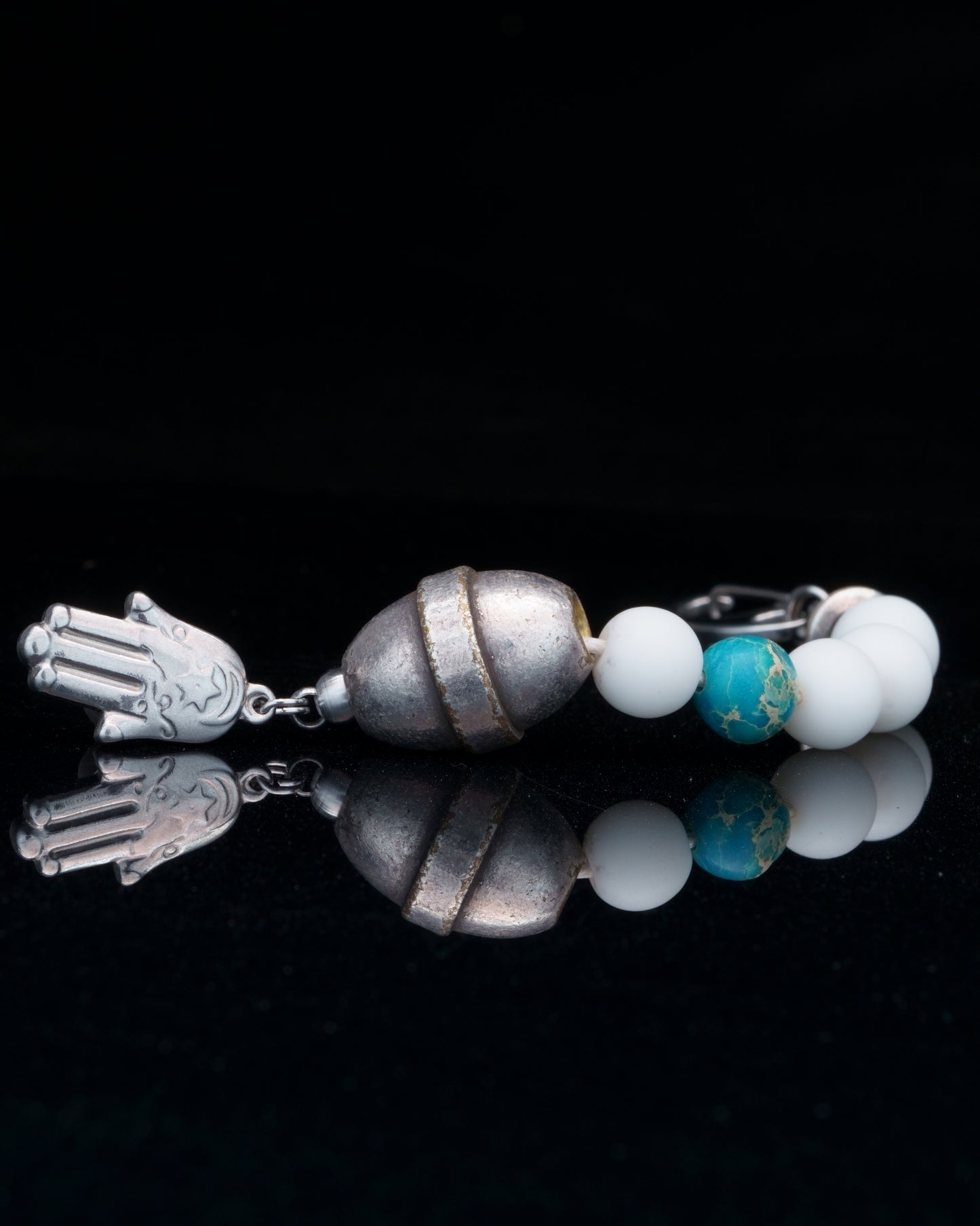 JABBAWOKEY EVIL EYE | WHITE TOURMALINE | TOURQUIZE GEM | GREECK MADE MAIN BEAD | HAMSA PENDANT | 8MM