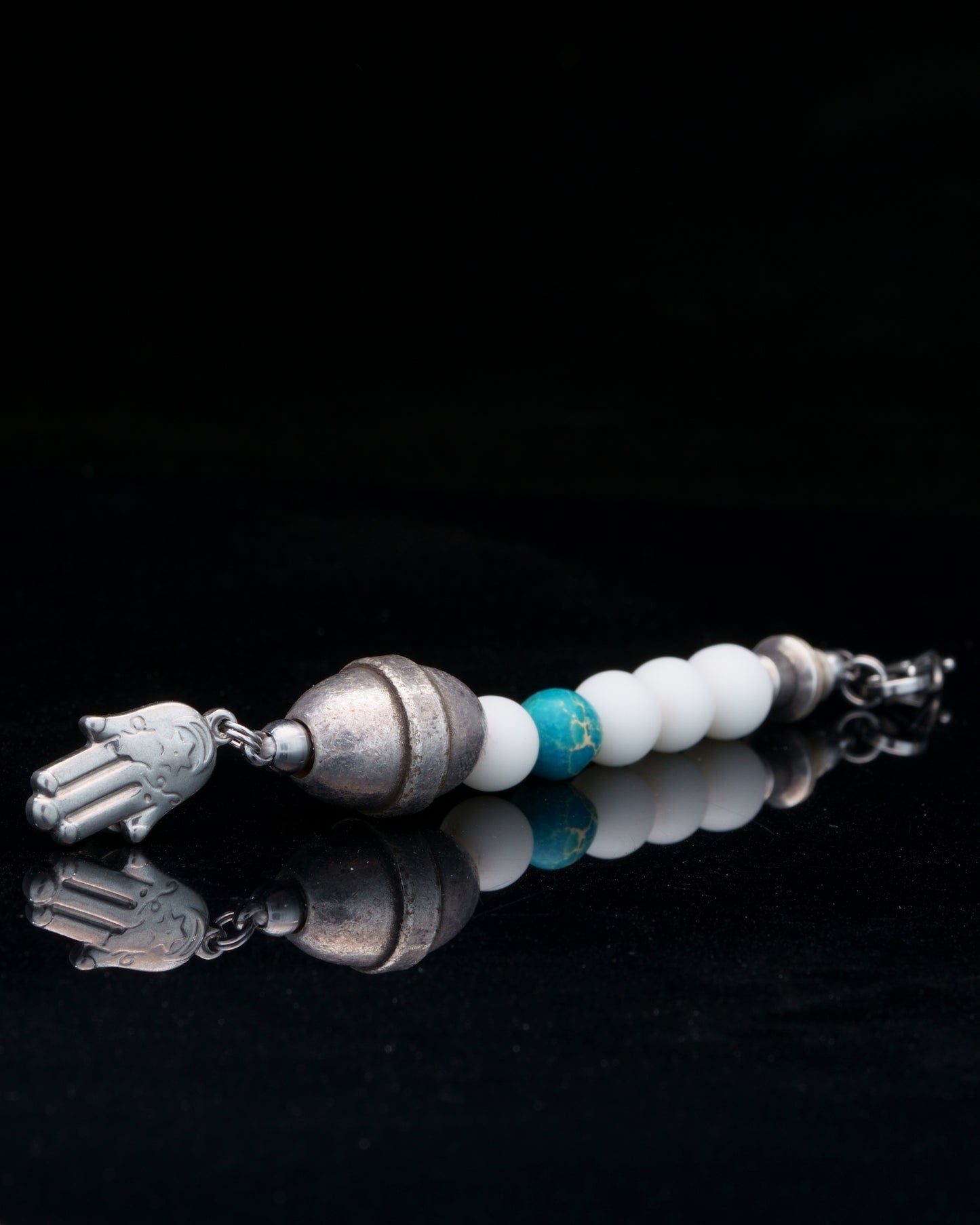 JABBAWOKEY EVIL EYE | WHITE TOURMALINE | TOURQUIZE GEM | GREECK MADE MAIN BEAD | HAMSA PENDANT | 8MM