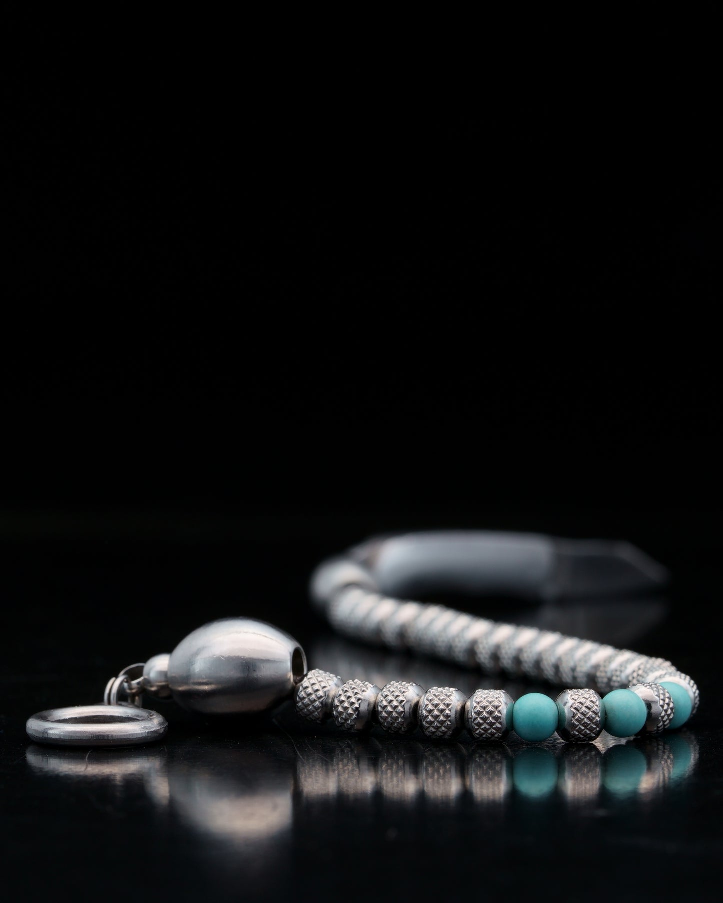SIKH BRACELET | RUDRAKSHA STEEL BEADS | 3 TURQUOISE GEM | 5MM