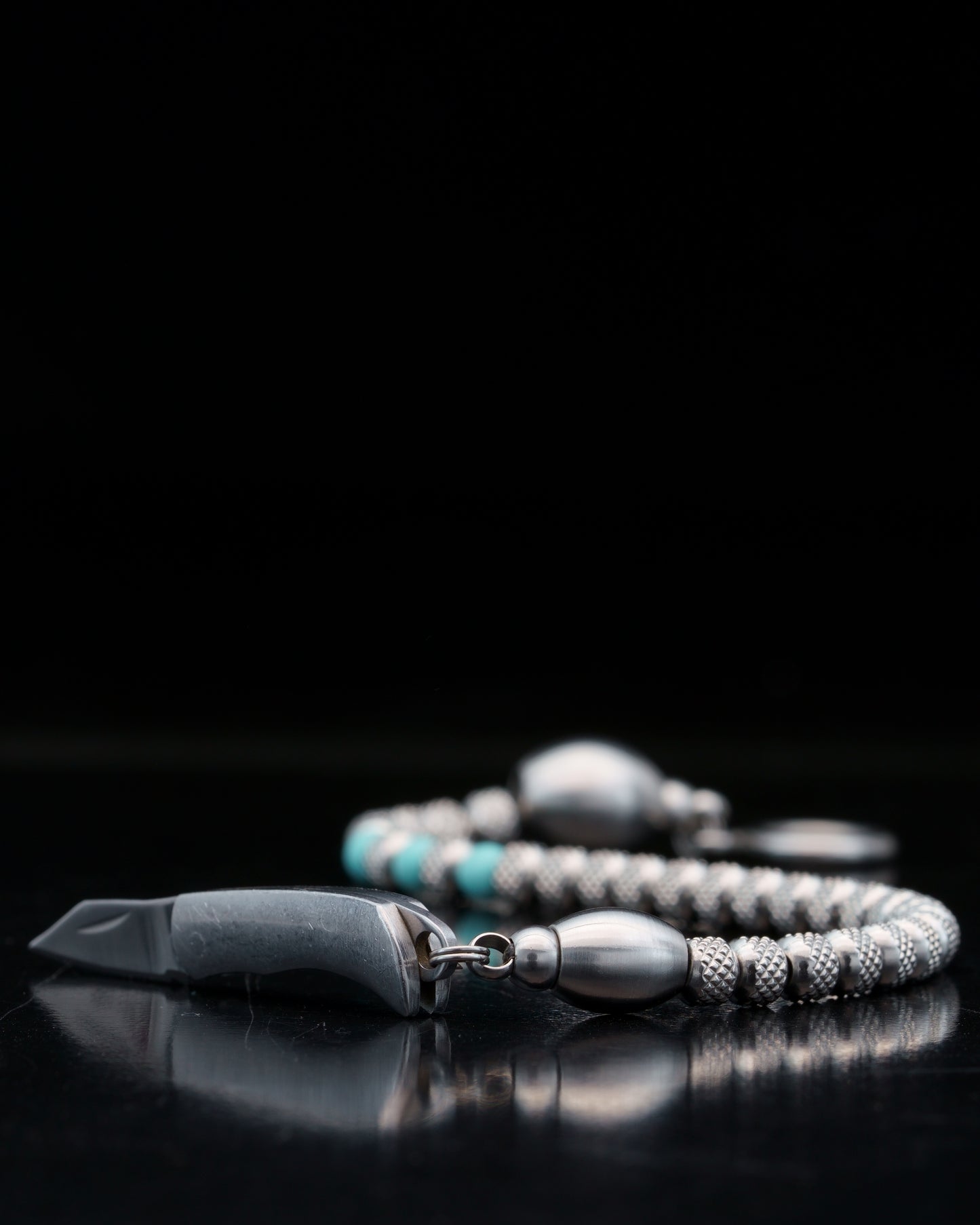 SIKH BRACELET | RUDRAKSHA STEEL BEADS | 3 TURQUOISE GEM | 5MM