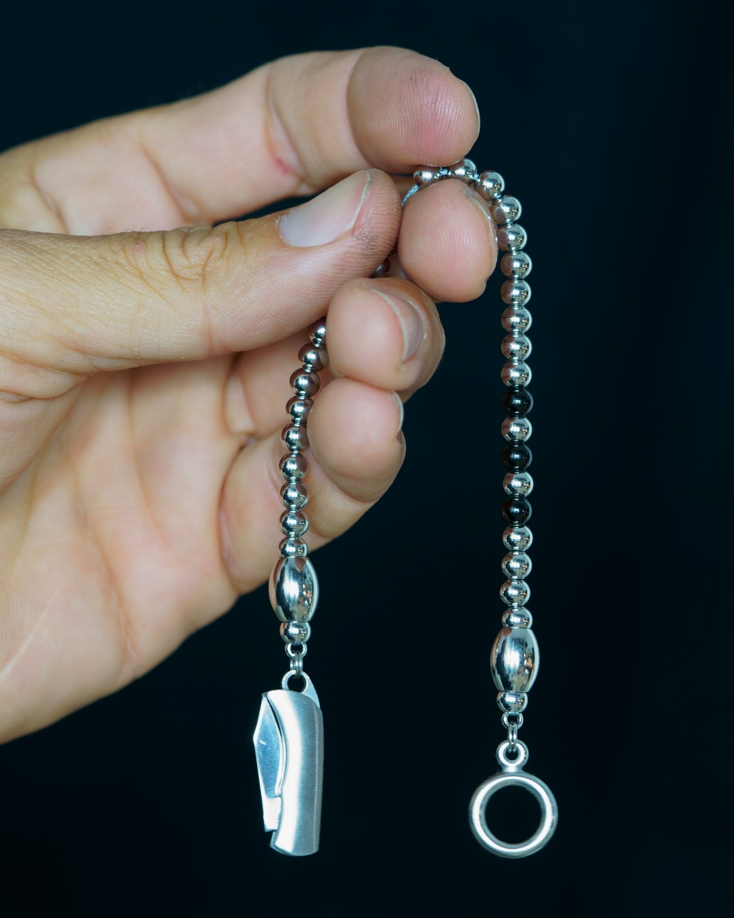 SIKH BRACELET | SILVER STEEL BEADS | 3 BLACK GEM | 5MM