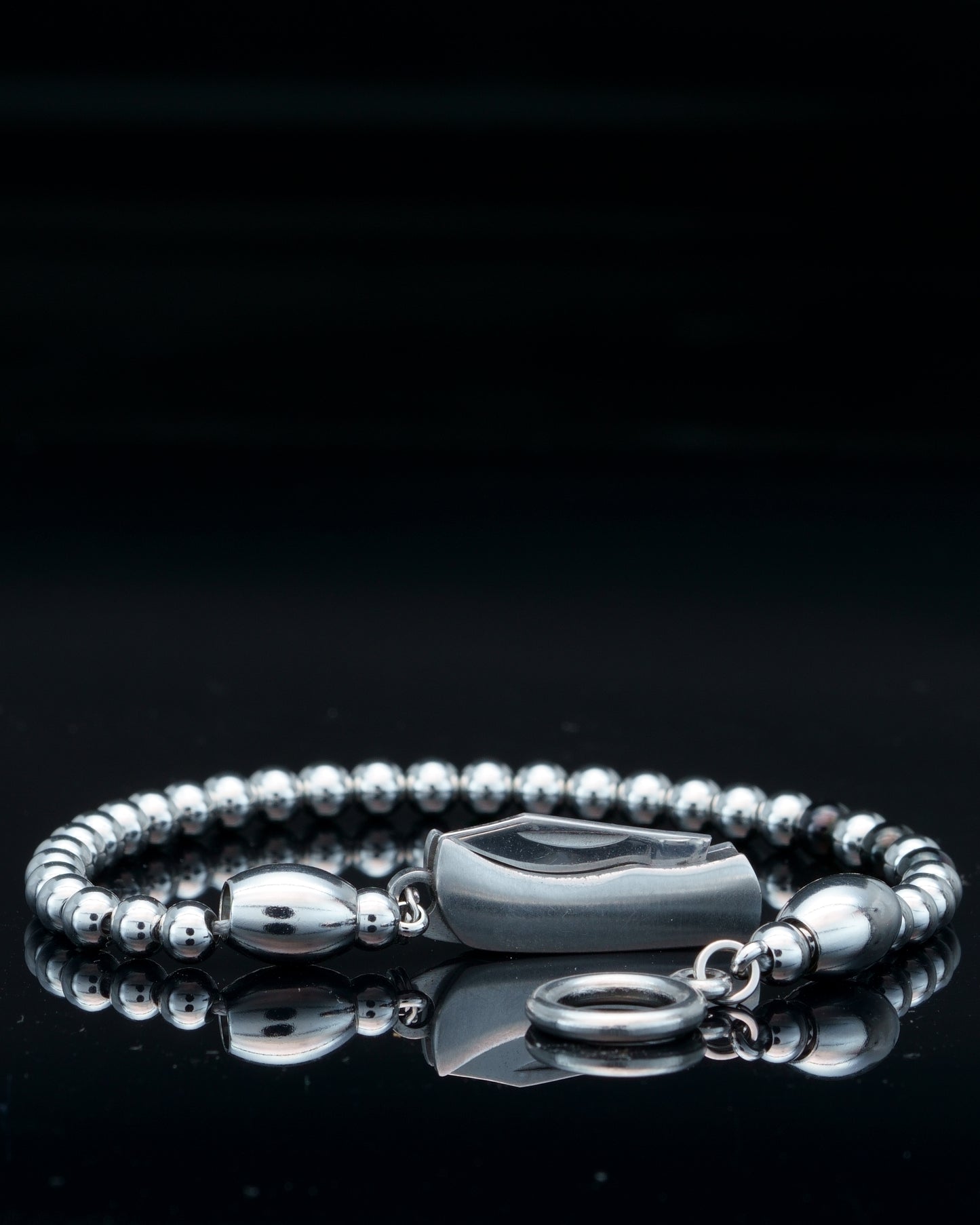 SIKH BRACELET | SILVER STEEL BEADS | 3 BLACK GEM | 5MM