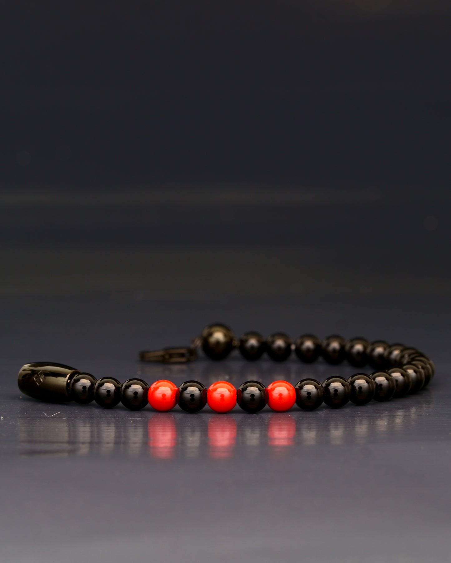 MAMBA BRACELET | BLACK TOURMALINE | RED ENAMEL GEM | 6MM