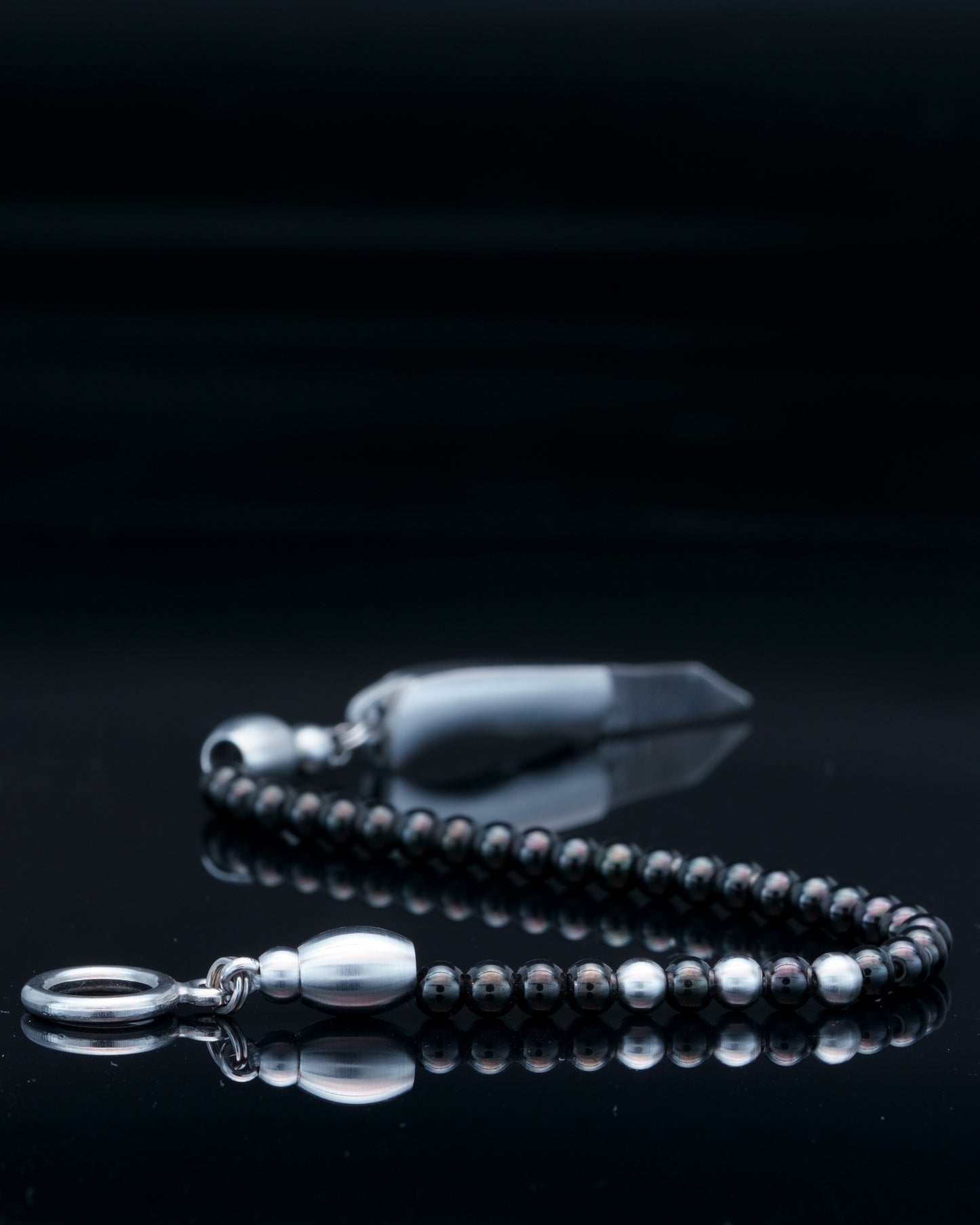 SIKH BRACELET | BLACK STEEL BEADS | 3 SILVER GEM | 5MM