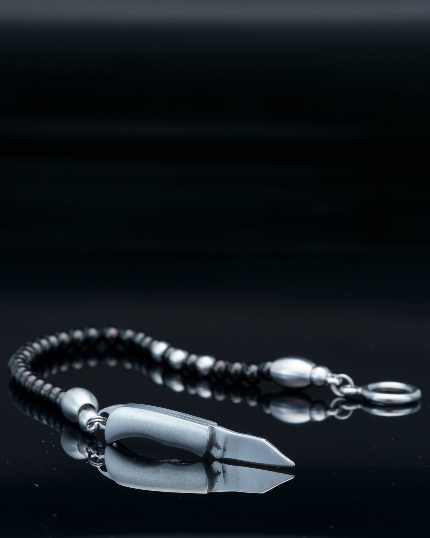 SIKH BRACELET | BLACK STEEL BEADS | 3 SILVER GEM | 5MM
