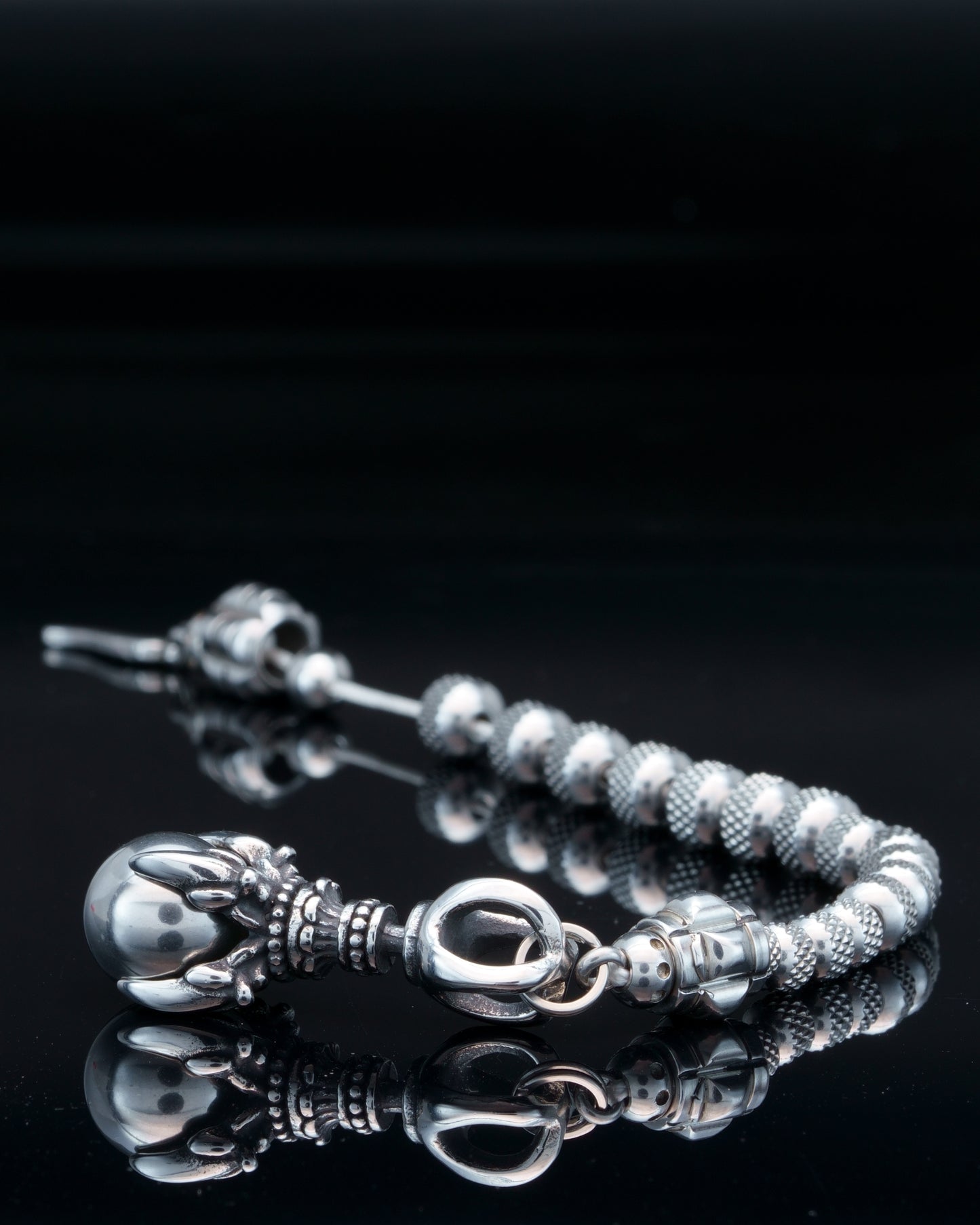 DRAGON MUDRA | SILVER STEEL PENDANT | RUDRAKSHA BEADS | 6-8MM