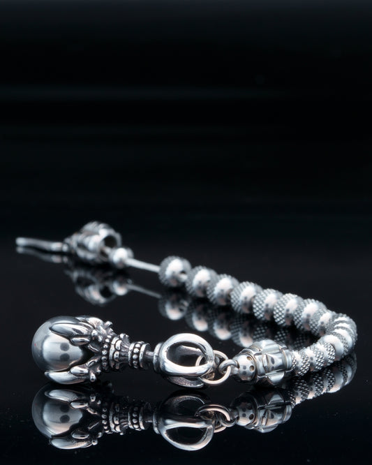 DRAGON MUDRA | SILVER STEEL PENDANT | RUDRAKSHA BEADS | 6-8MM