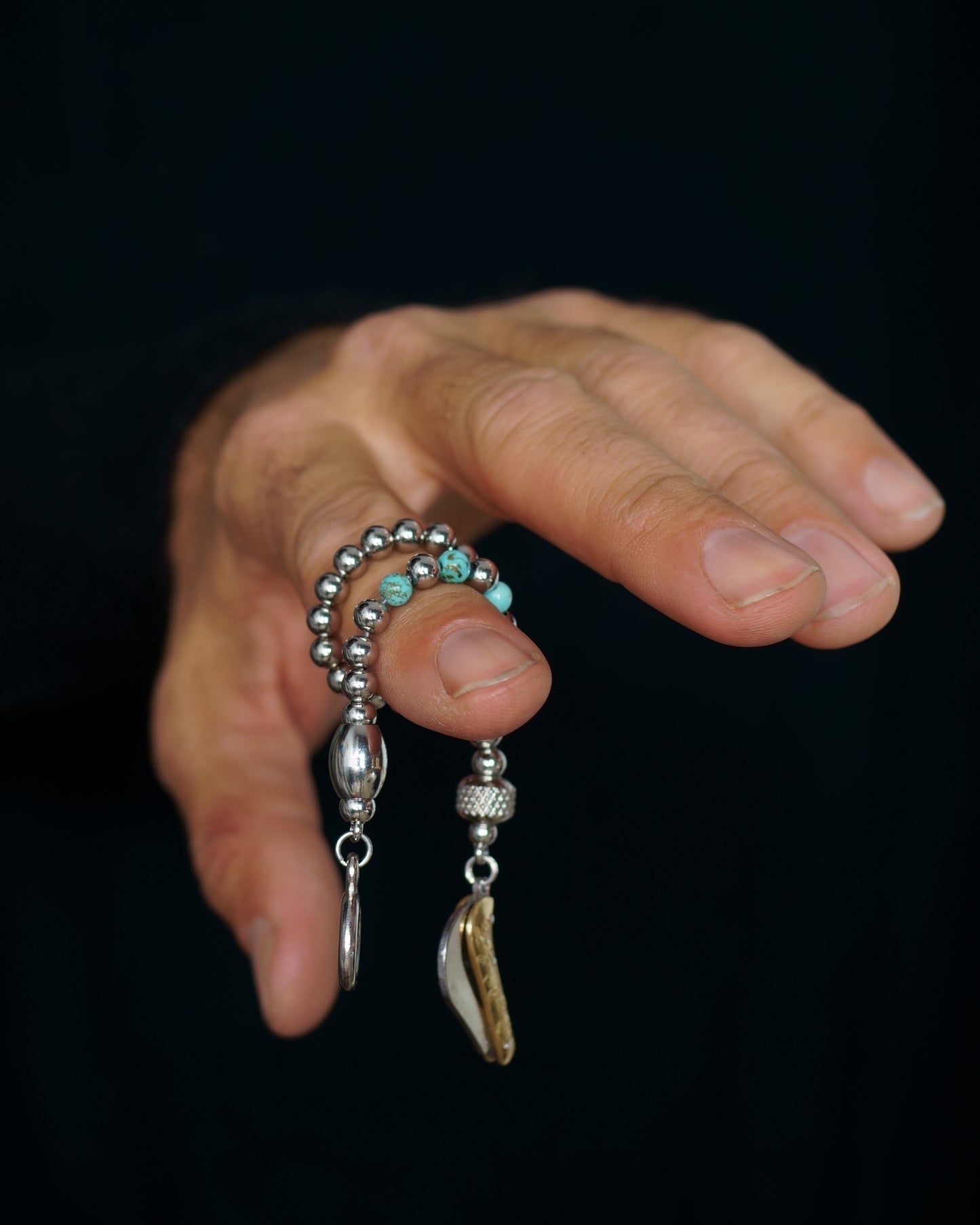 SIKH BRACELET | SILVER STEEL BEADS | 3 TURQUOISE GEM | 5MM