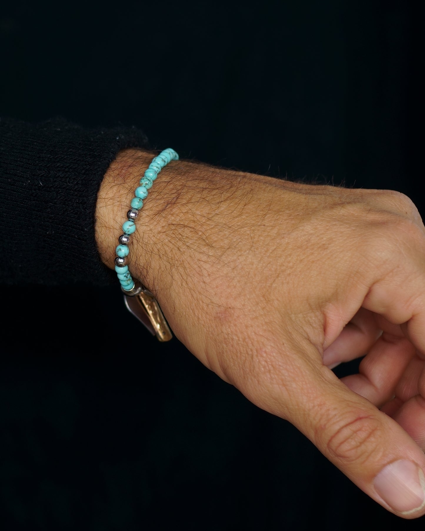 SIKH BRACELET |  TURQUOISE BEADS | 3 SILVER STEEL GEM | 6MM