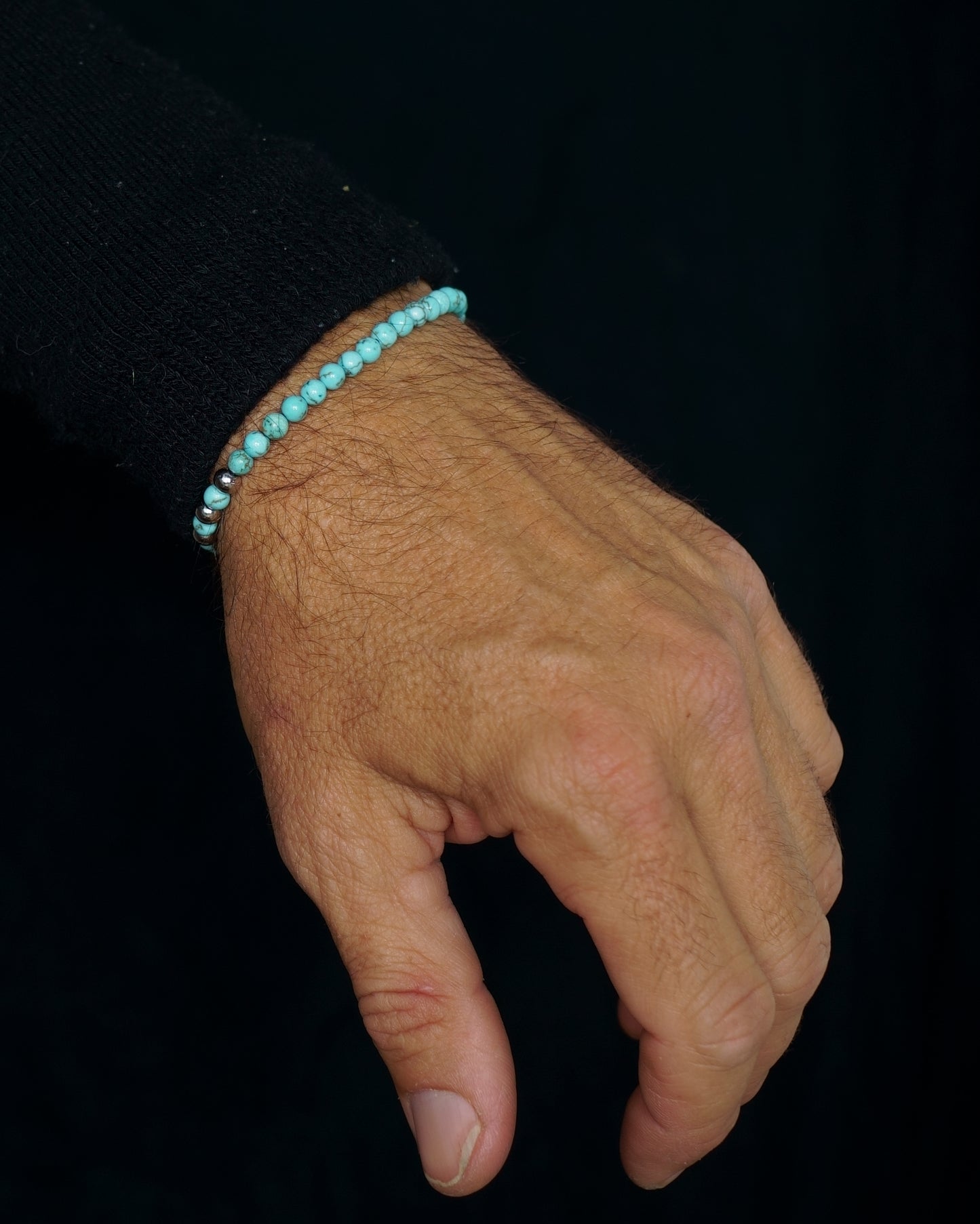 SIKH BRACELET |  TURQUOISE BEADS | 3 SILVER STEEL GEM | 6MM