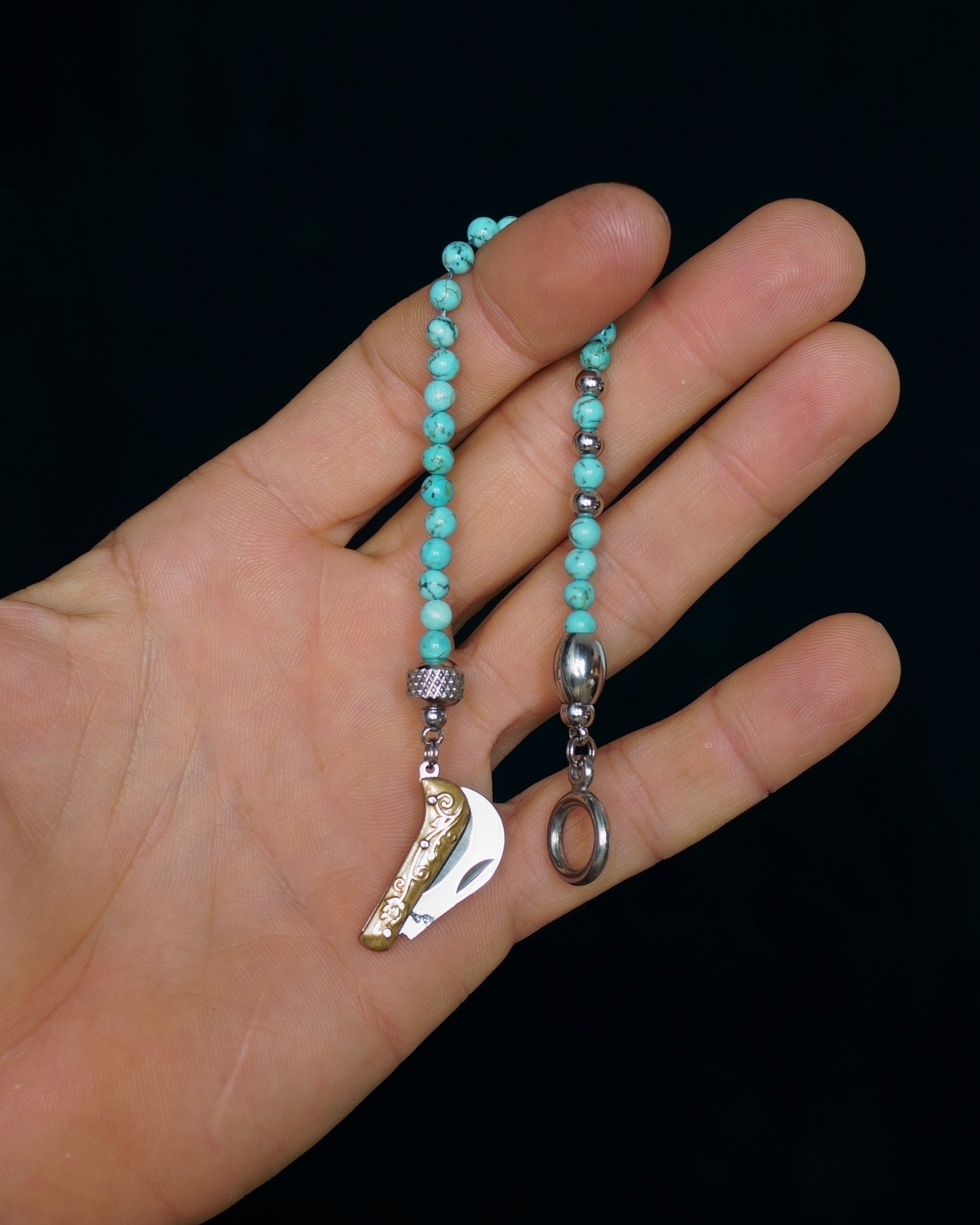 SIKH BRACELET |  TURQUOISE BEADS | 3 SILVER STEEL GEM | 6MM