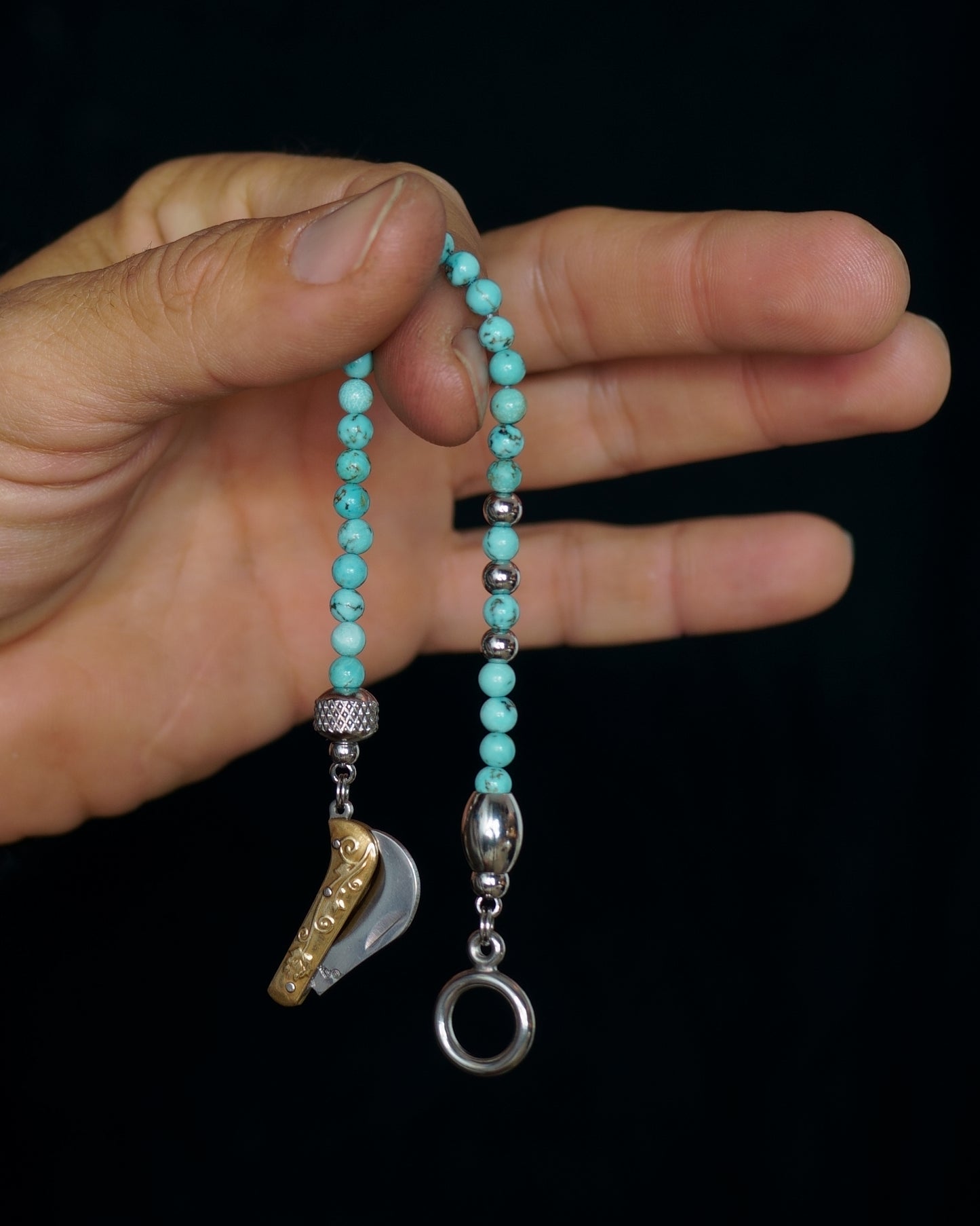 SIKH BRACELET |  TURQUOISE BEADS | 3 SILVER STEEL GEM | 6MM