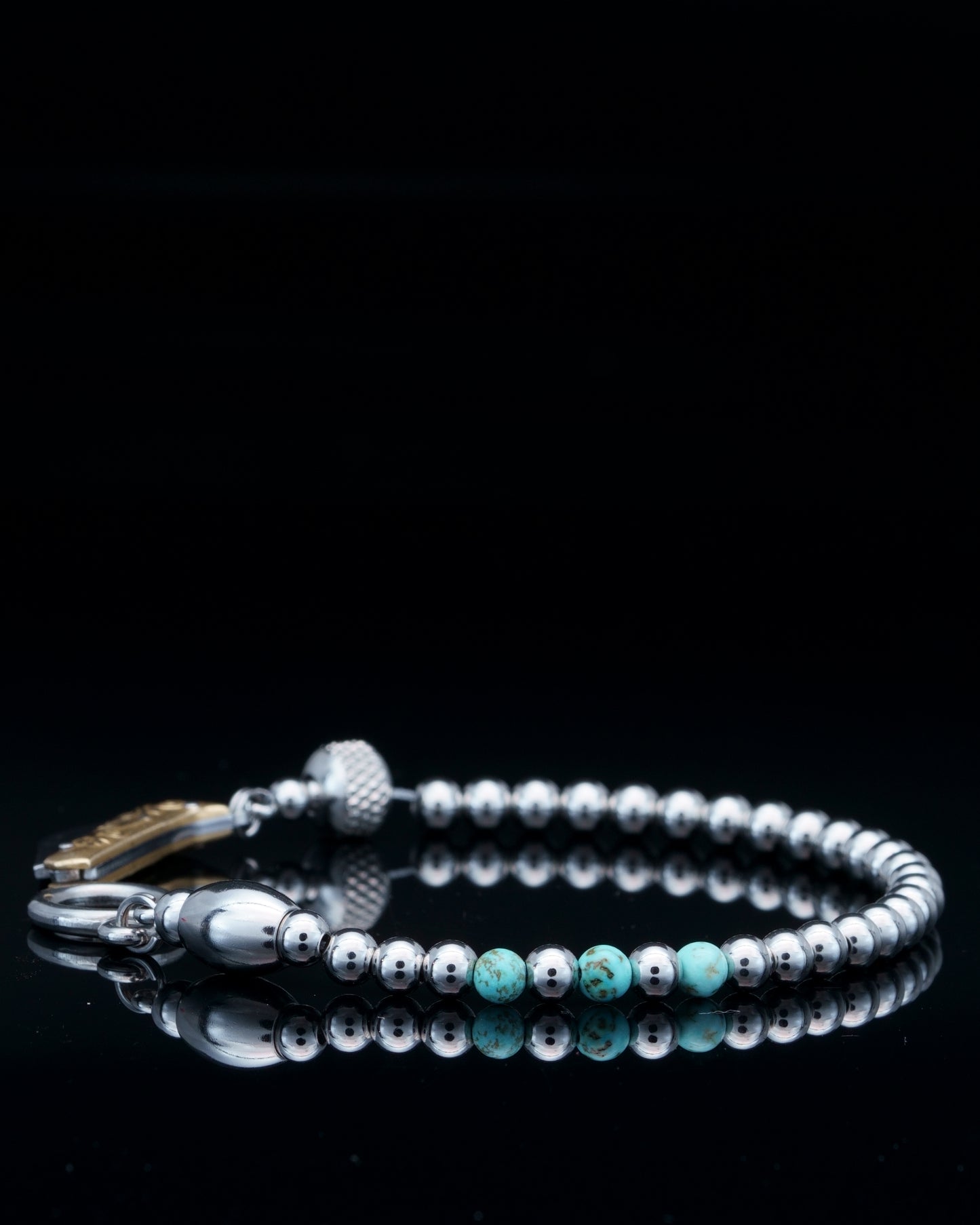 SIKH BRACELET | SILVER STEEL BEADS | 3 TURQUOISE GEM | 5MM