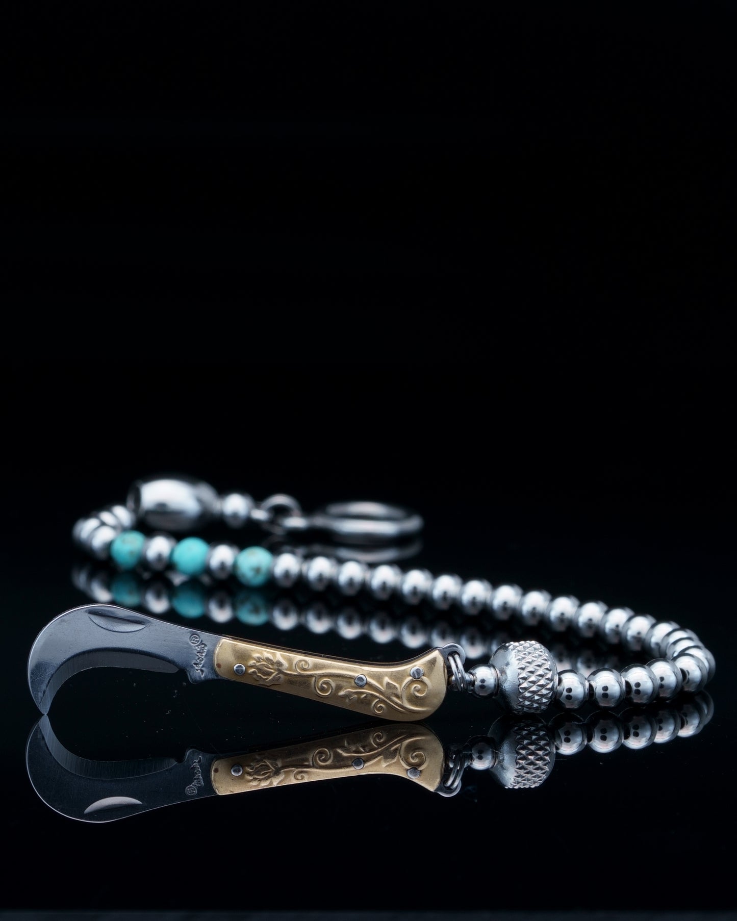 SIKH BRACELET | SILVER STEEL BEADS | 3 TURQUOISE GEM | 5MM