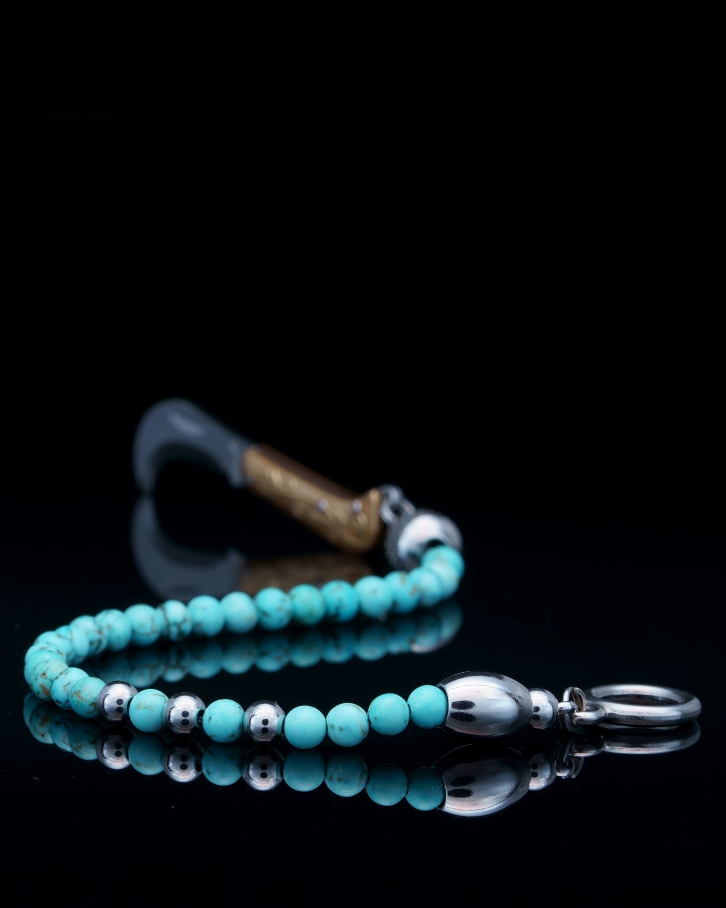 SIKH BRACELET |  TURQUOISE BEADS | 3 SILVER STEEL GEM | 6MM