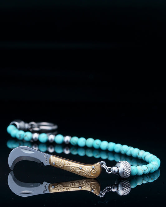 SIKH BRACELET |  TURQUOISE BEADS | 3 SILVER STEEL GEM | 6MM