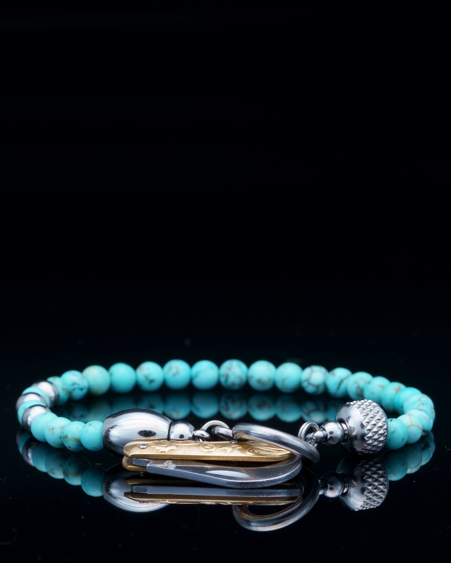 SIKH BRACELET |  TURQUOISE BEADS | 3 SILVER STEEL GEM | 6MM